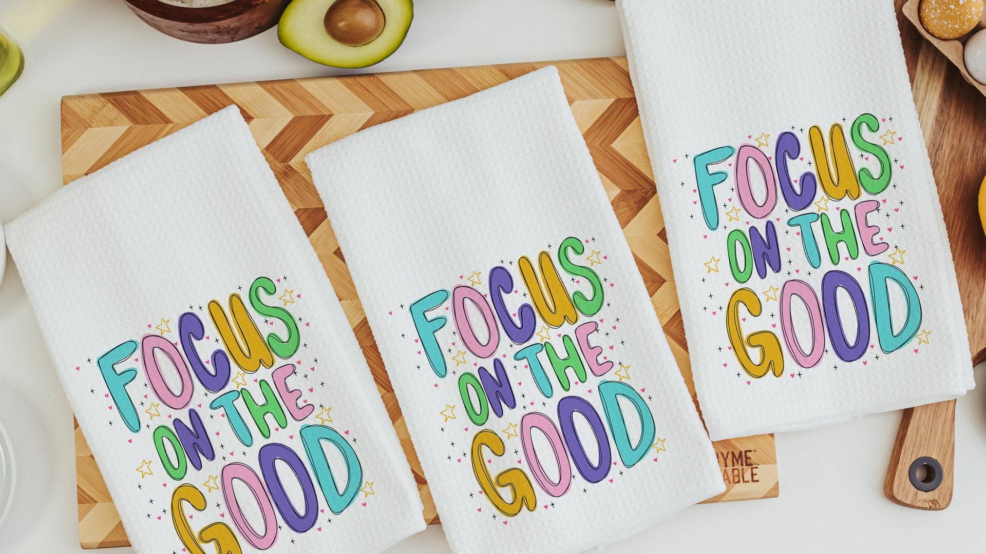 focus on the good positive affirmation kitchen towels for sisters, inspirational gifts for women, college apartment decor, mental health