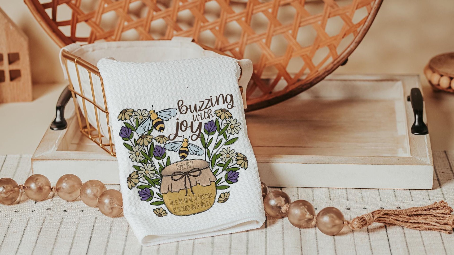 Psalm 118 this is the day Bible verse kitchen towels, Christian gifts for women sisters in Christ, honey bee kitchen decor, bumble bee gifts