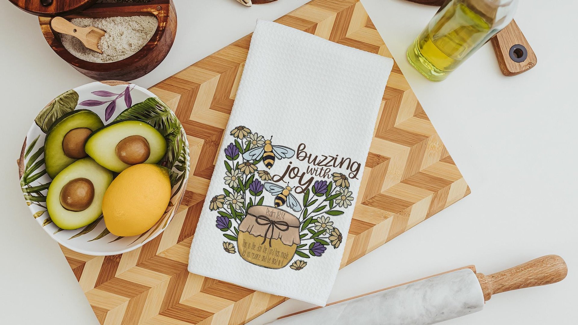 Psalm 118 this is the day Bible verse kitchen towels, Christian gifts for women sisters in Christ, honey bee kitchen decor, bumble bee gifts