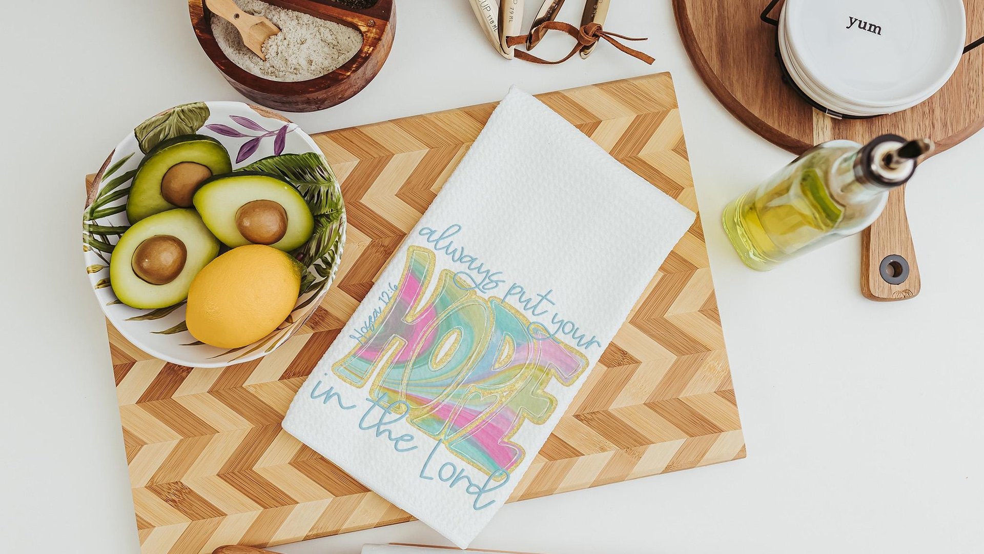 hope in the Lord kitchen towels, religious kitchen decor, faith gifts for her, Bible verse Christian gifts for women inspirational hand