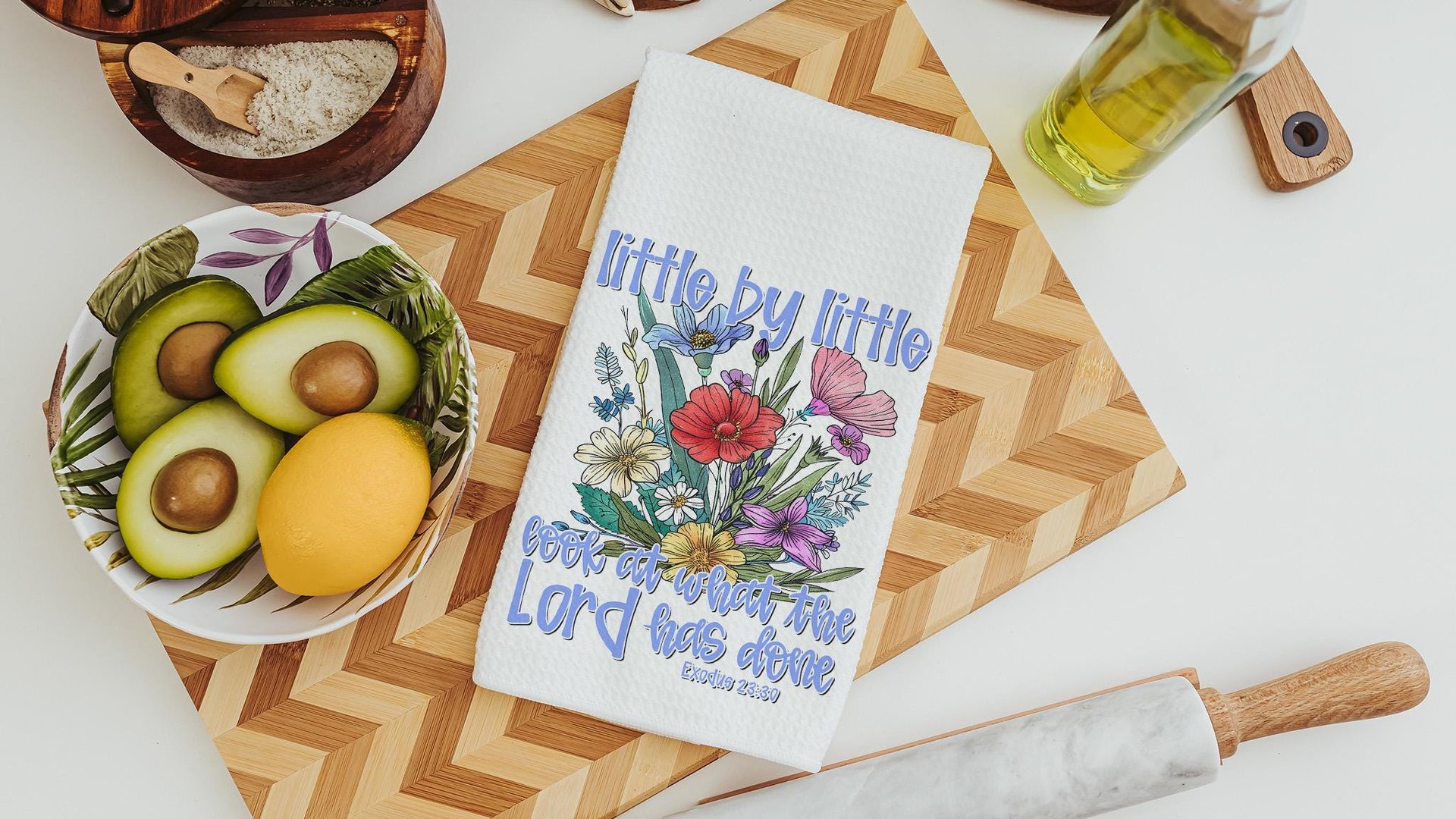 Exodus 23 faith kitchen towels Bible verse gifts, Christian kitchen decor, wildflower kitchen hand towels for women, Christian gifts for Mom