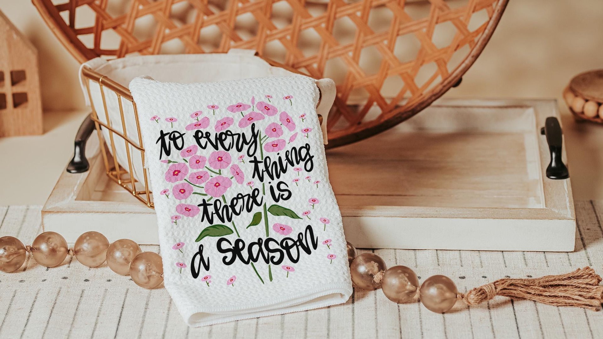 to everything there is a season Christian kitchen towels floral kitchen decor, Ecclesiastes 3:1 Bible verse gifts, godmother gift from