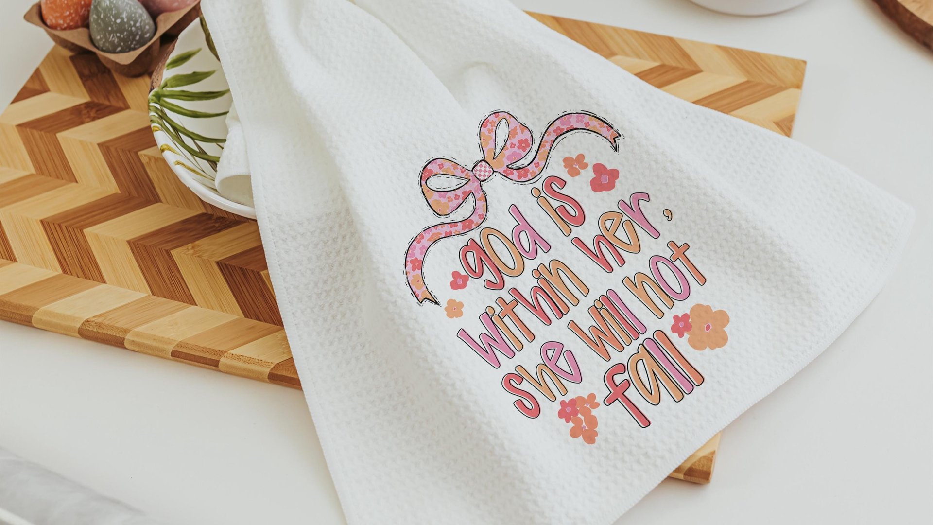 Psalm 46:5 Bible verse kitchen towels, faith gift for her, God is within her Christian coquette hand towels for bathroom, prayer warrior