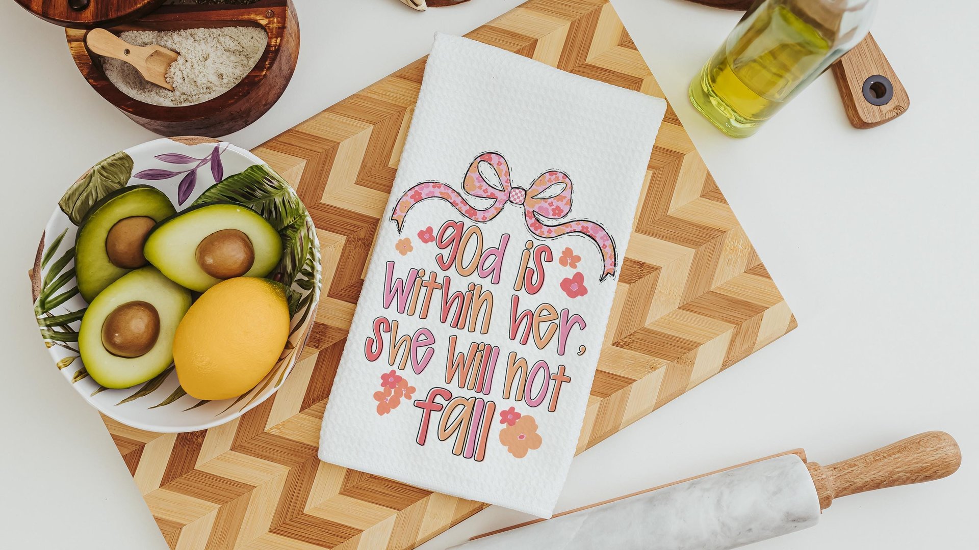 Psalm 46:5 Bible verse kitchen towels, faith gift for her, God is within her Christian coquette hand towels for bathroom, prayer warrior