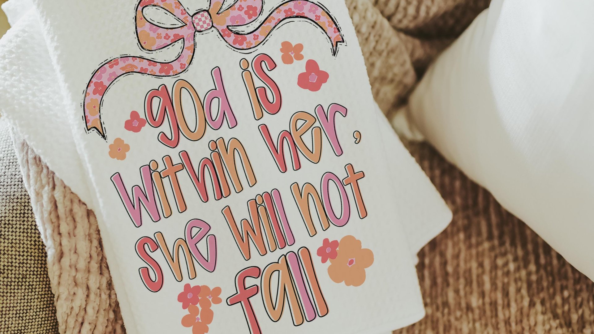 Psalm 46:5 Bible verse kitchen towels, faith gift for her, God is within her Christian coquette hand towels for bathroom, prayer warrior