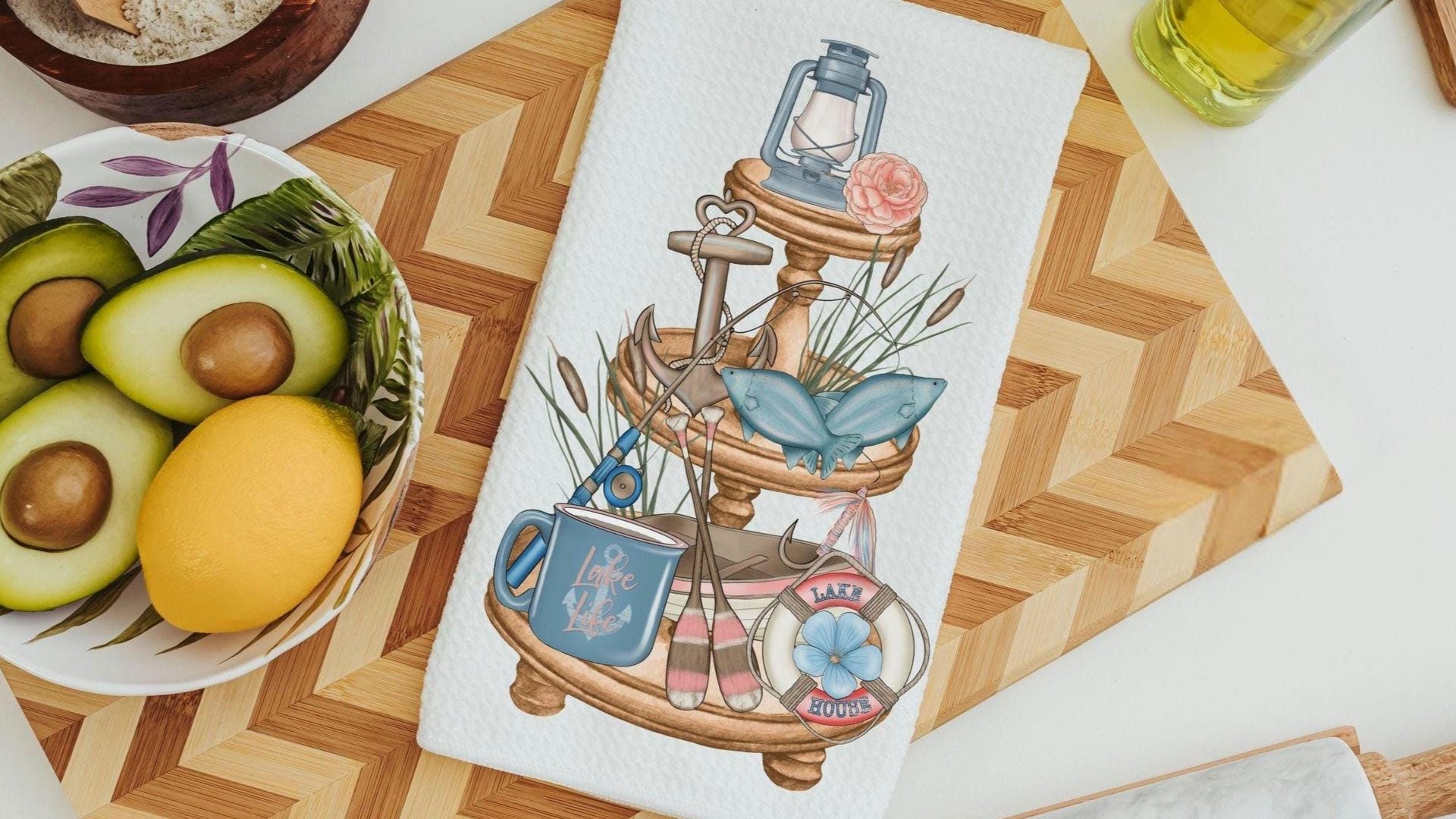 lake kitchen towels summer kitchen tea towels for friends, lake life hostess gifts for women, guest bathroom hand towels, lake house decor