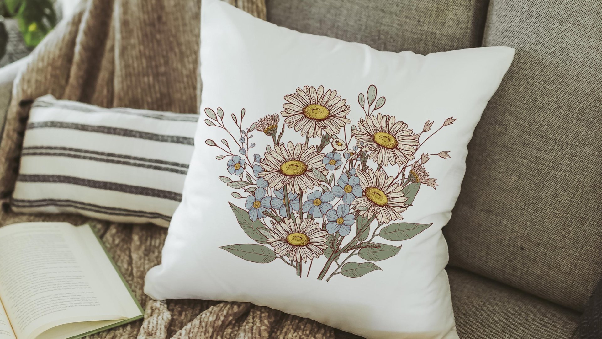 sweet pea throw pillows for couch boho daisy gifts for women, April birth flower gifts for friends, April kitchen towels for gifts, best