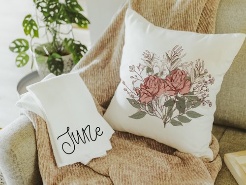 June Cottage Rose Birth Flower Pillow or Towel