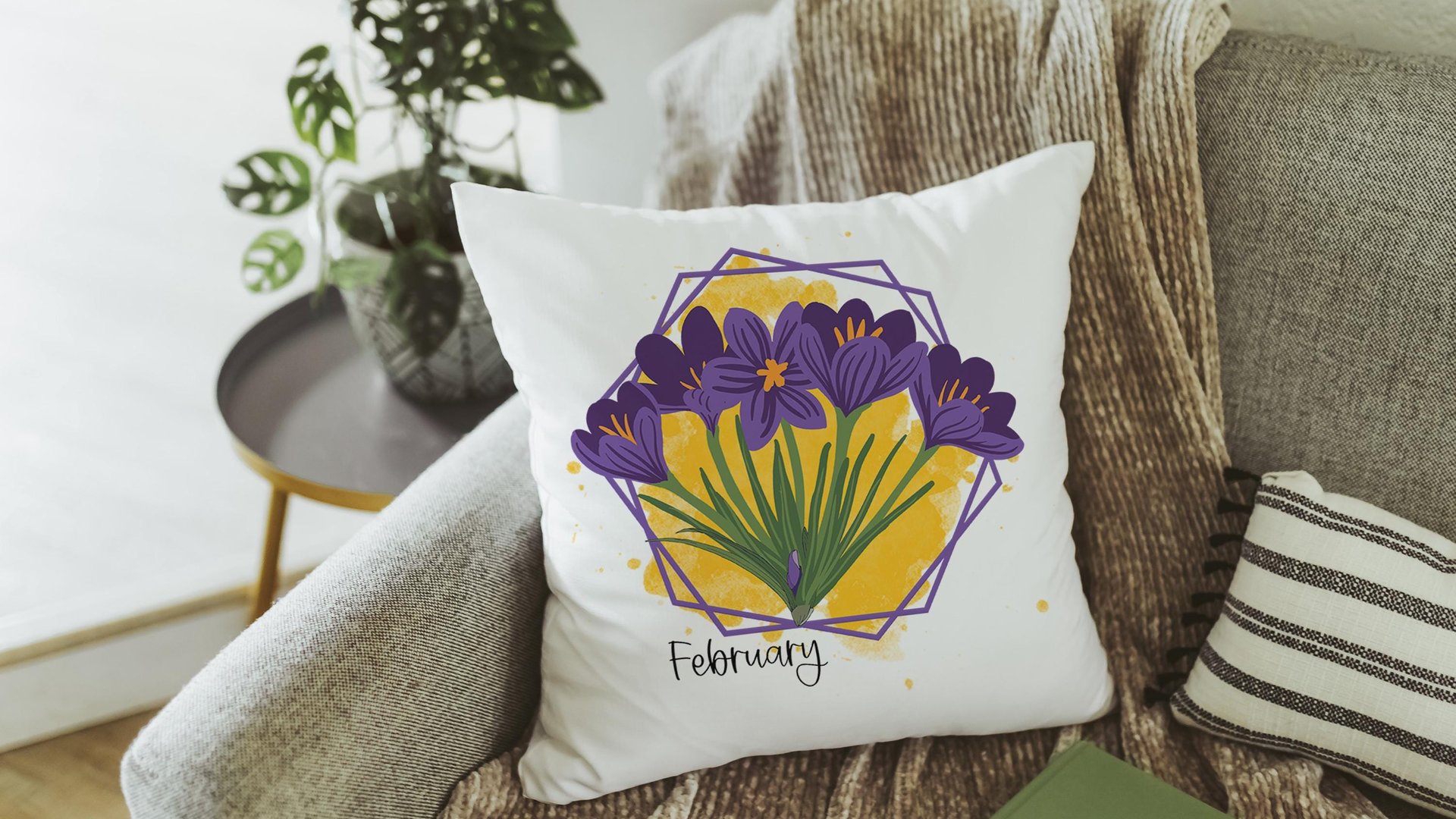 custom purple violet throw pillow for sofa, February birth flower gift for Mom, violet flower themed gift, floral kitchen towels, best gifts