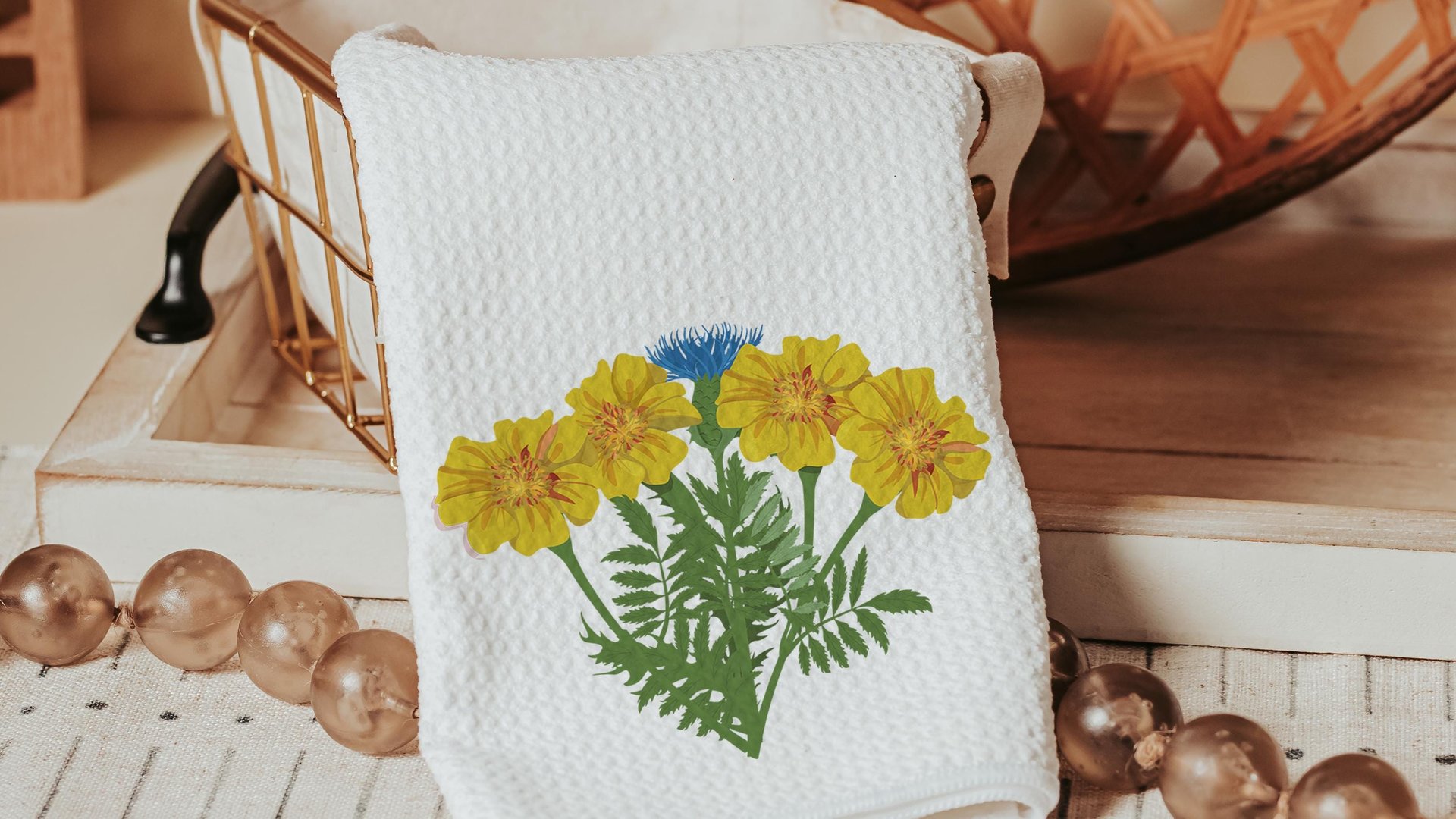 cosmos flower throw pillows for sofa, October birth flower gift for teacher, marigold flower kitchen towels, October birthday gifts for bff
