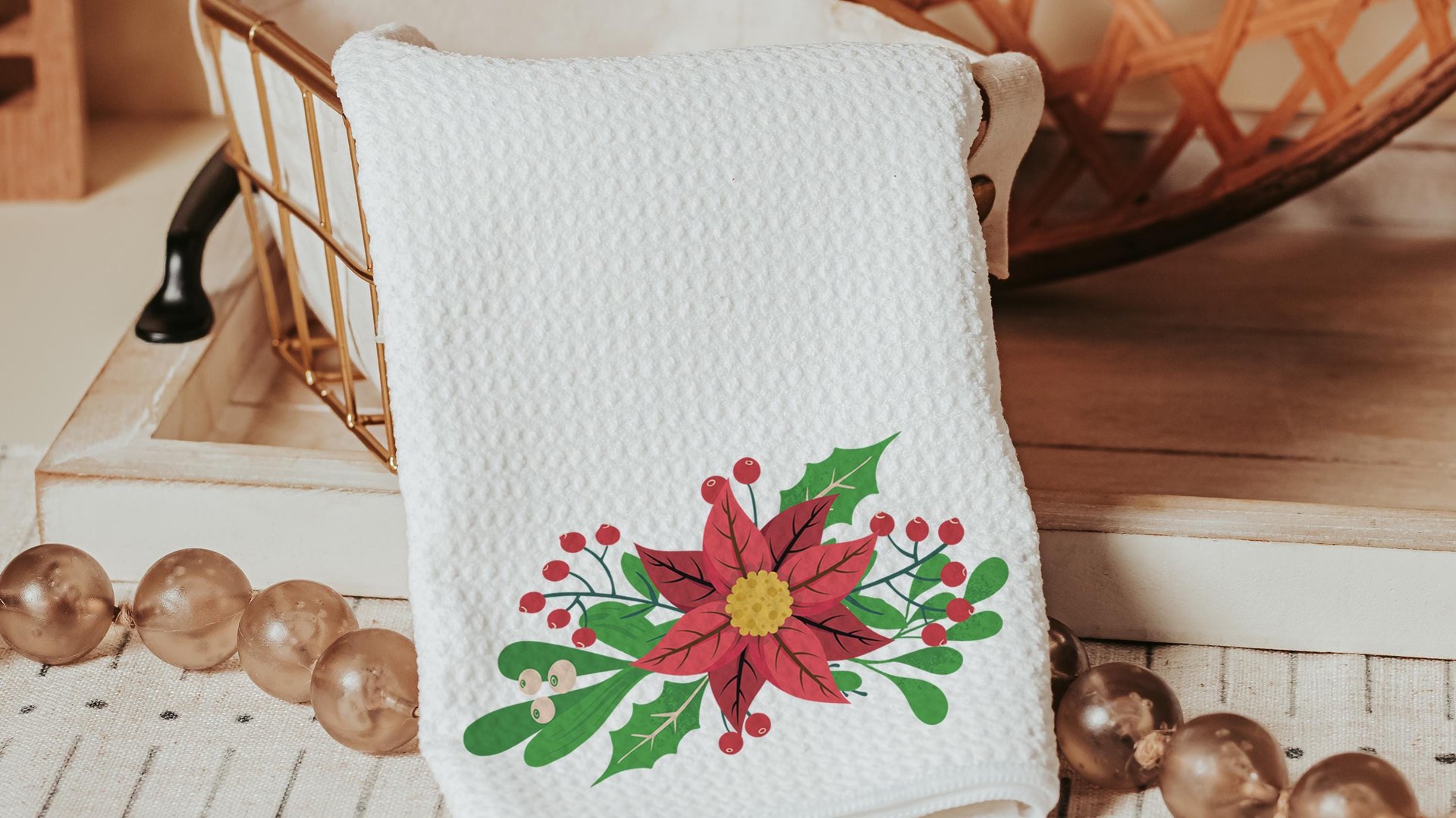 holly and berry Christmas throw pillows for sofa, December birth flower gift for her, December birthday gifts for women, red poinsettia hand