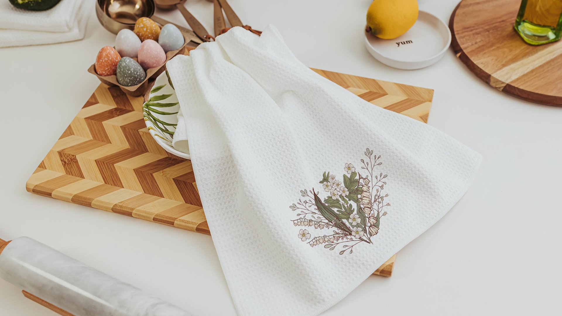 lily of the valley flower kitchen towel cottage kitchen decor, May birth flower gift for friend birthday gifts for her, hawthorn flower tea