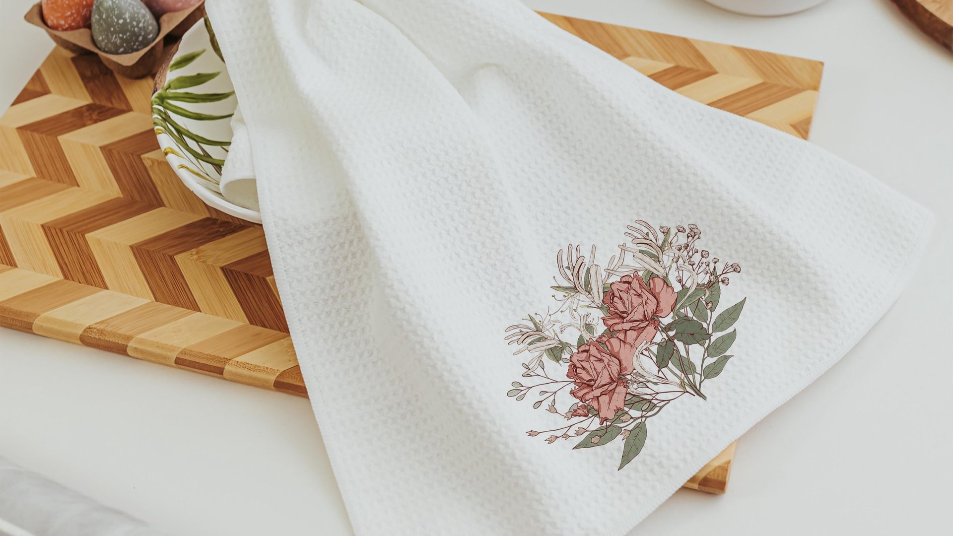 muted colors roses kitchen towel, June birthday gifts for her, June birth month flower hand towels for powder room, guest bathroom decor