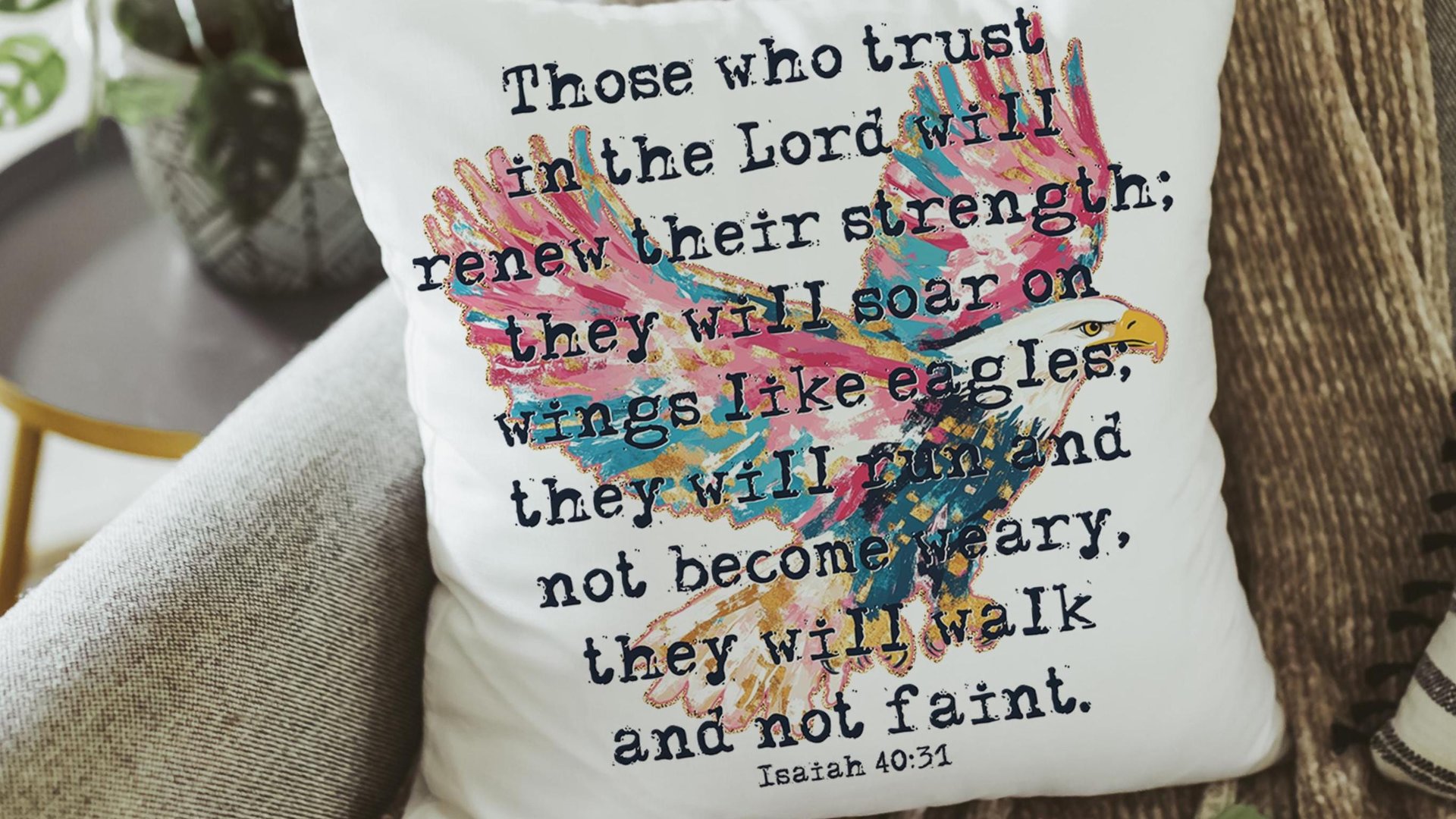 they will soar on wings like eagles scripture throw pillows for couch, Isaiah 40:31 Bible verse gifts for men, Christian patriotic decor for