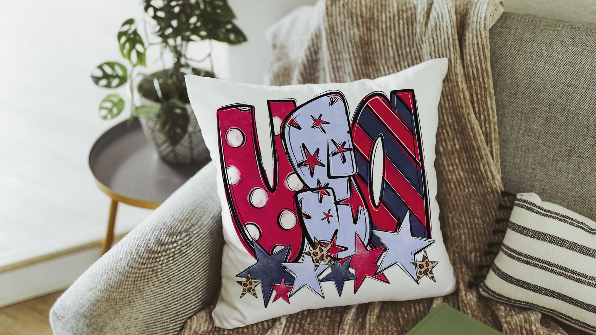 stars and stripes pillow covers decorative pillows for couch, leopard print USA decor, patriotic gifts for women, 4th of July throw pillow