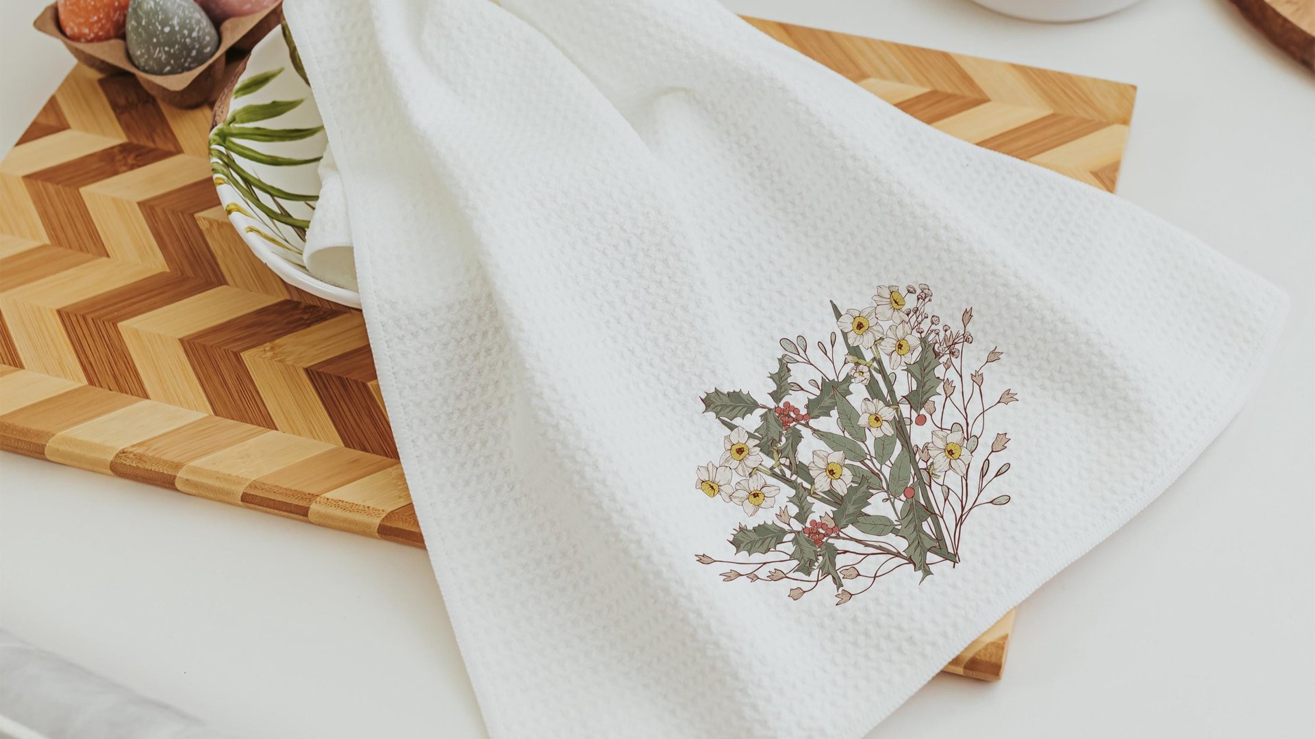 narcissus flower kitchen tea towels for bathroom, December birth flower gift for friend birthday gifts for her, Christmas housewarming gift