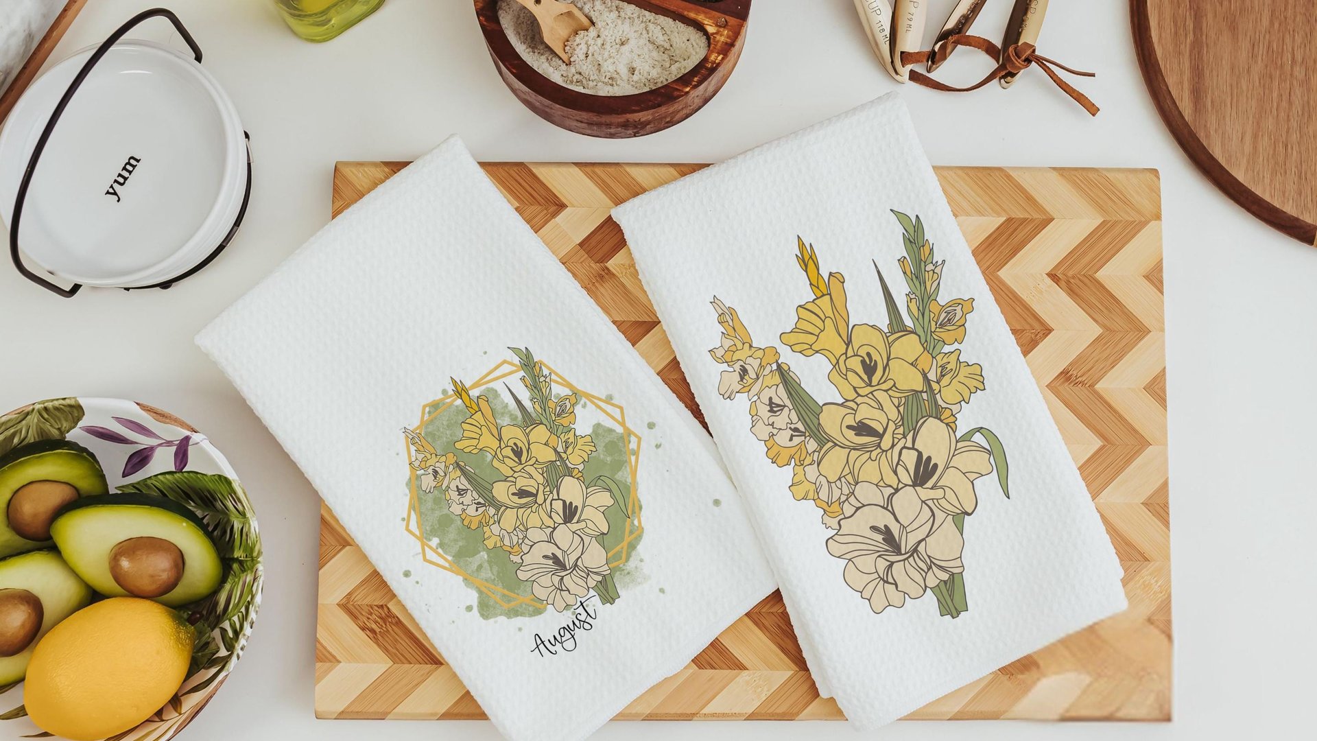 gladiolus flower throw pillow for bed, August birth month flower gifts for her, August birthday gifts for friend, yellow gladiolus kitchen