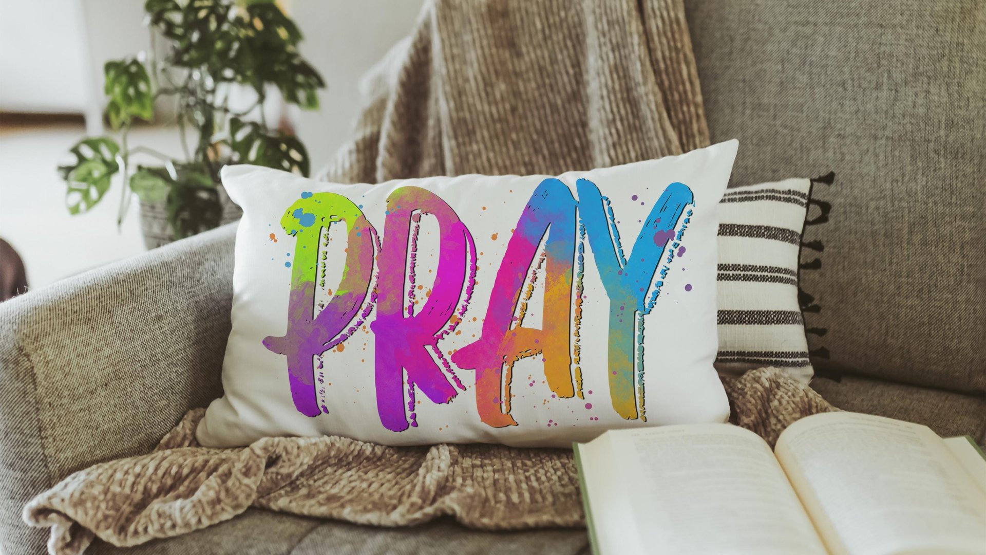 pray pillow for chair, neon decor, trendy decorative throw pillows best sellers, bright Christian lumbar pillow for bed, prayer warrior gift