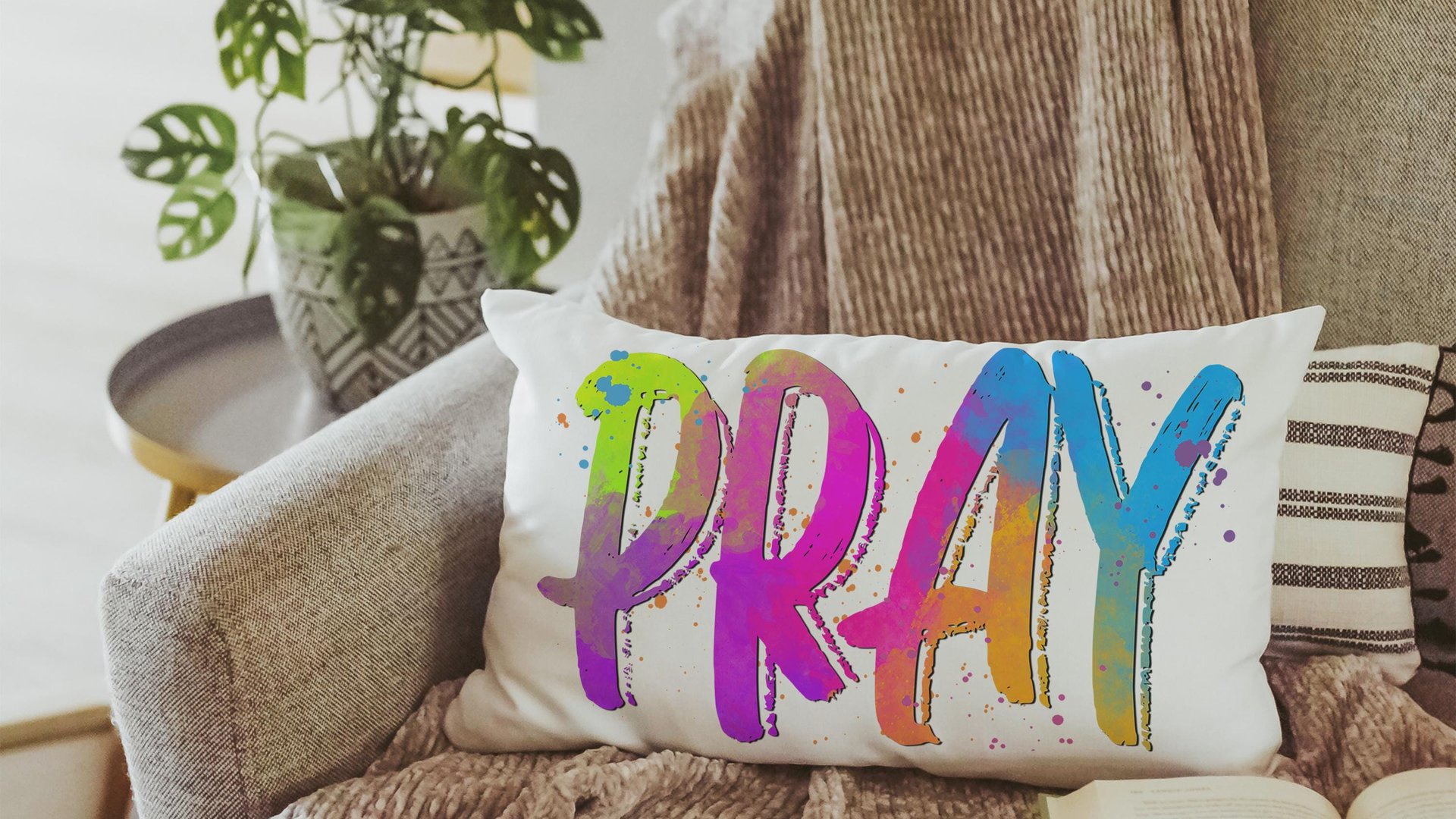 pray pillow for chair, neon decor, trendy decorative throw pillows best sellers, bright Christian lumbar pillow for bed, prayer warrior gift