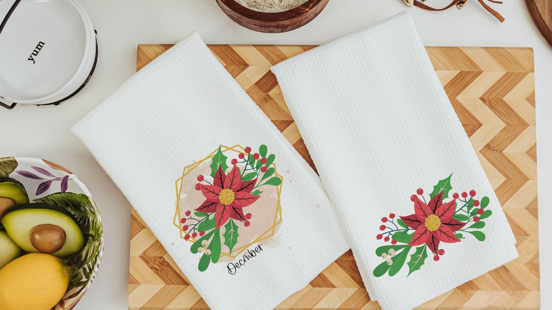 holly and berry Christmas throw pillows for sofa, December birth flower gift for her, December birthday gifts for women, red poinsettia hand