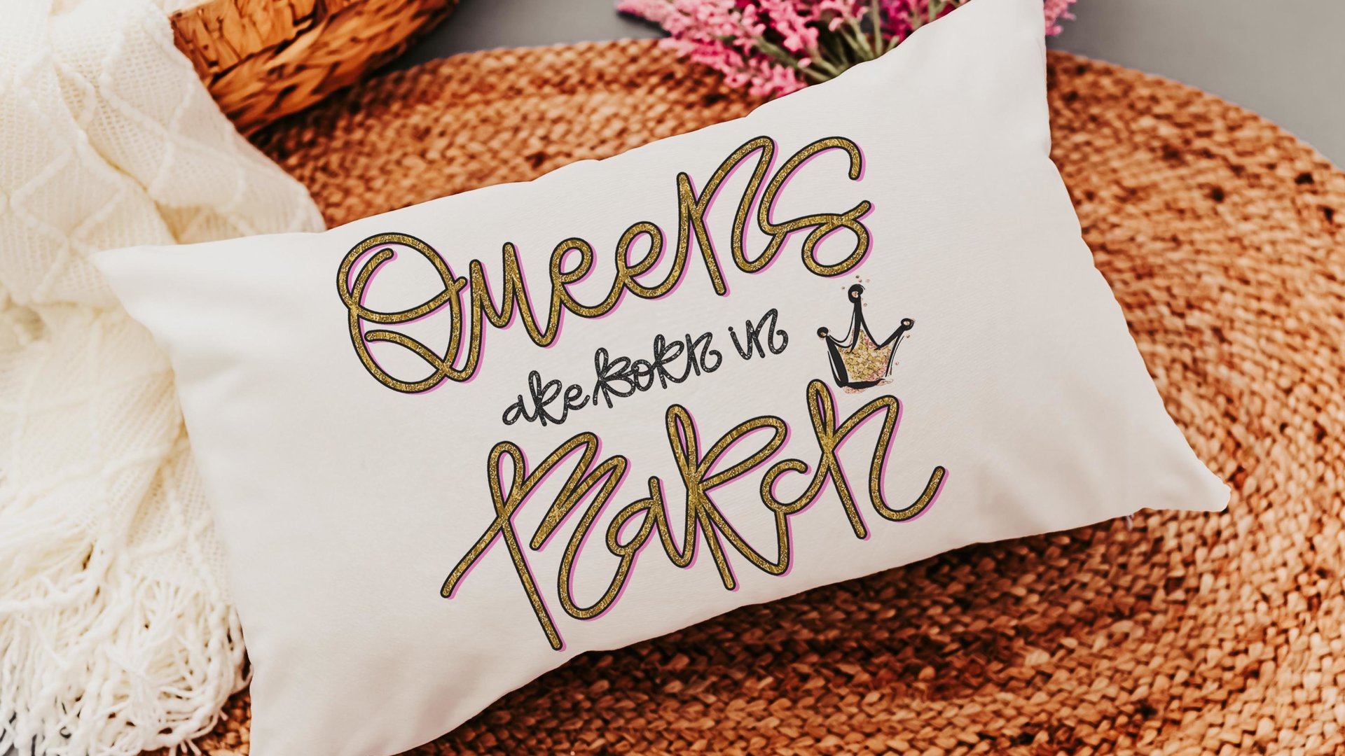 queens are born in March sassy throw pillows for bed, fun lumbar pillow cover 12x20, March birthday gifts for girls, college gifts for best