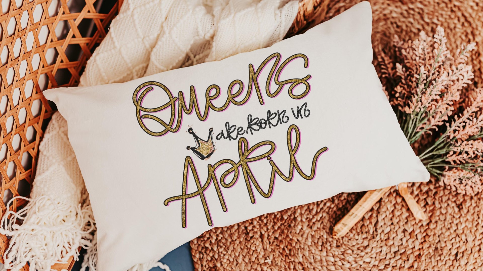 queens are born in April fun throw pillows for bed, cute lumbar pillow for living room, April birthday gifts for sister, college gifts for