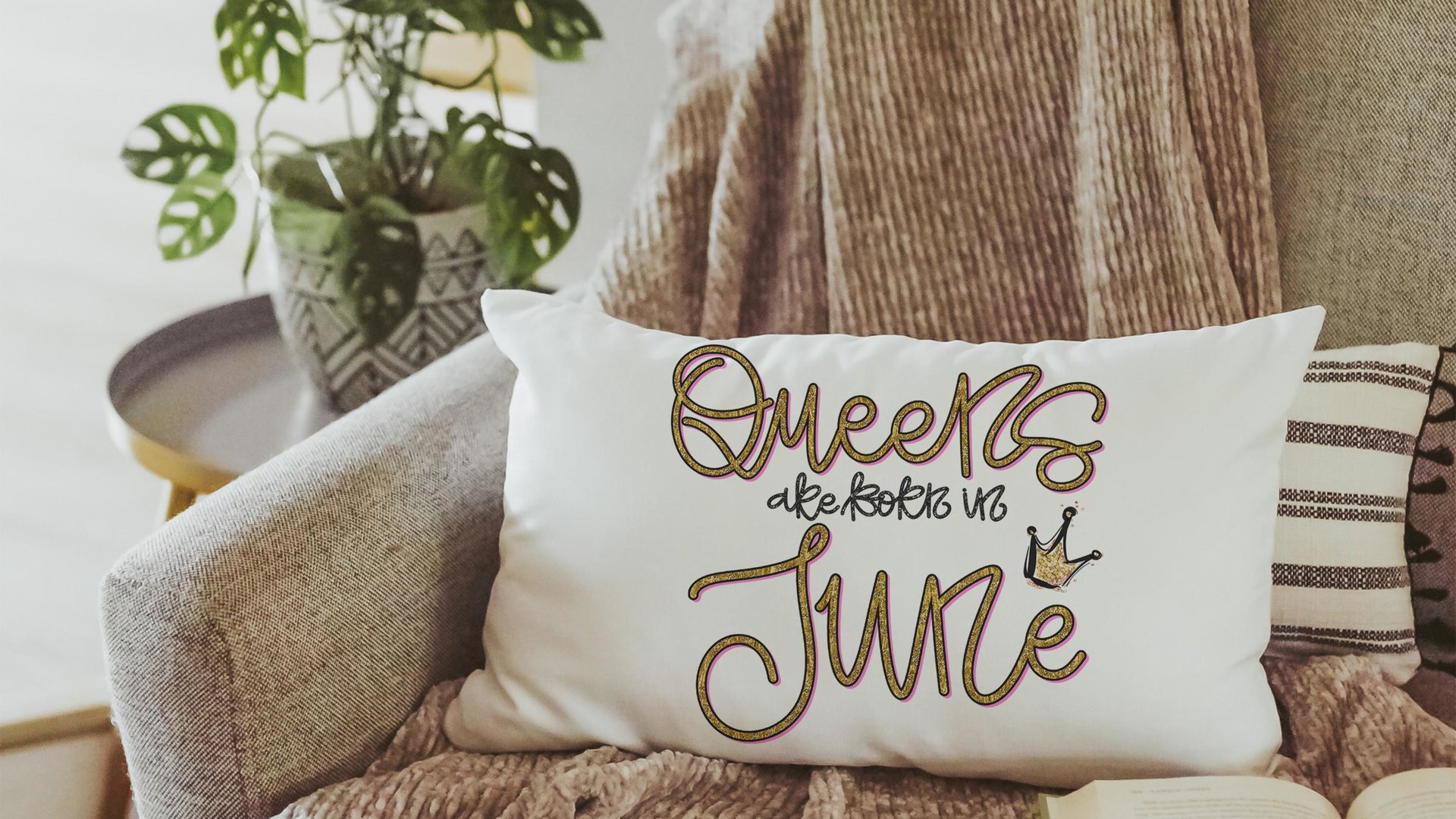queens are born in June fun throw pillows for bedroom, June birthday gifts for her, birthday queen lumbar pillow cover 12x20, bestie gifts