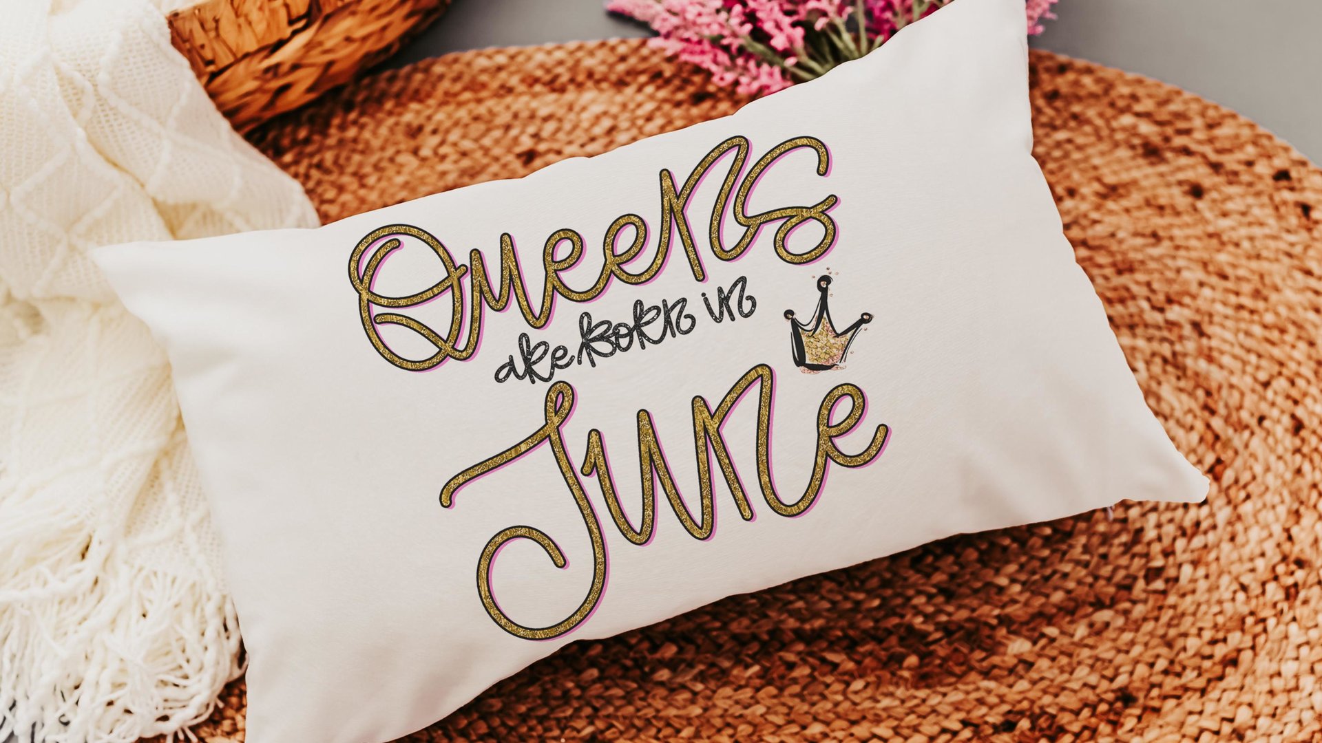 queens are born in June fun throw pillows for bedroom, June birthday gifts for her, birthday queen lumbar pillow cover 12x20, bestie gifts