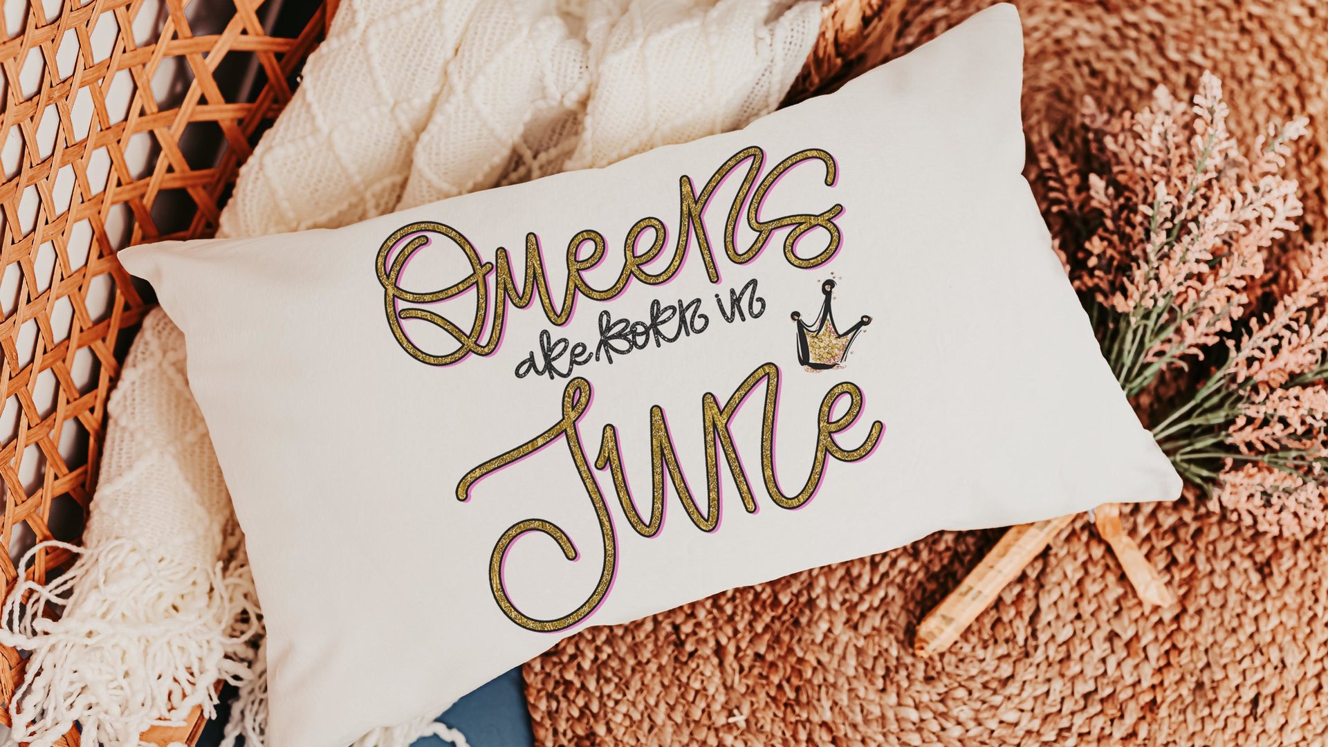 queens are born in June fun throw pillows for bedroom, June birthday gifts for her, birthday queen lumbar pillow cover 12x20, bestie gifts