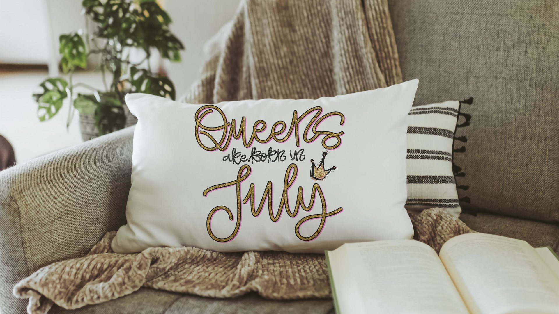 queens are born in July cute lumbar pillow for living room, July birthday gifts for her, cancer zodiac gifts for women, birthday queen throw