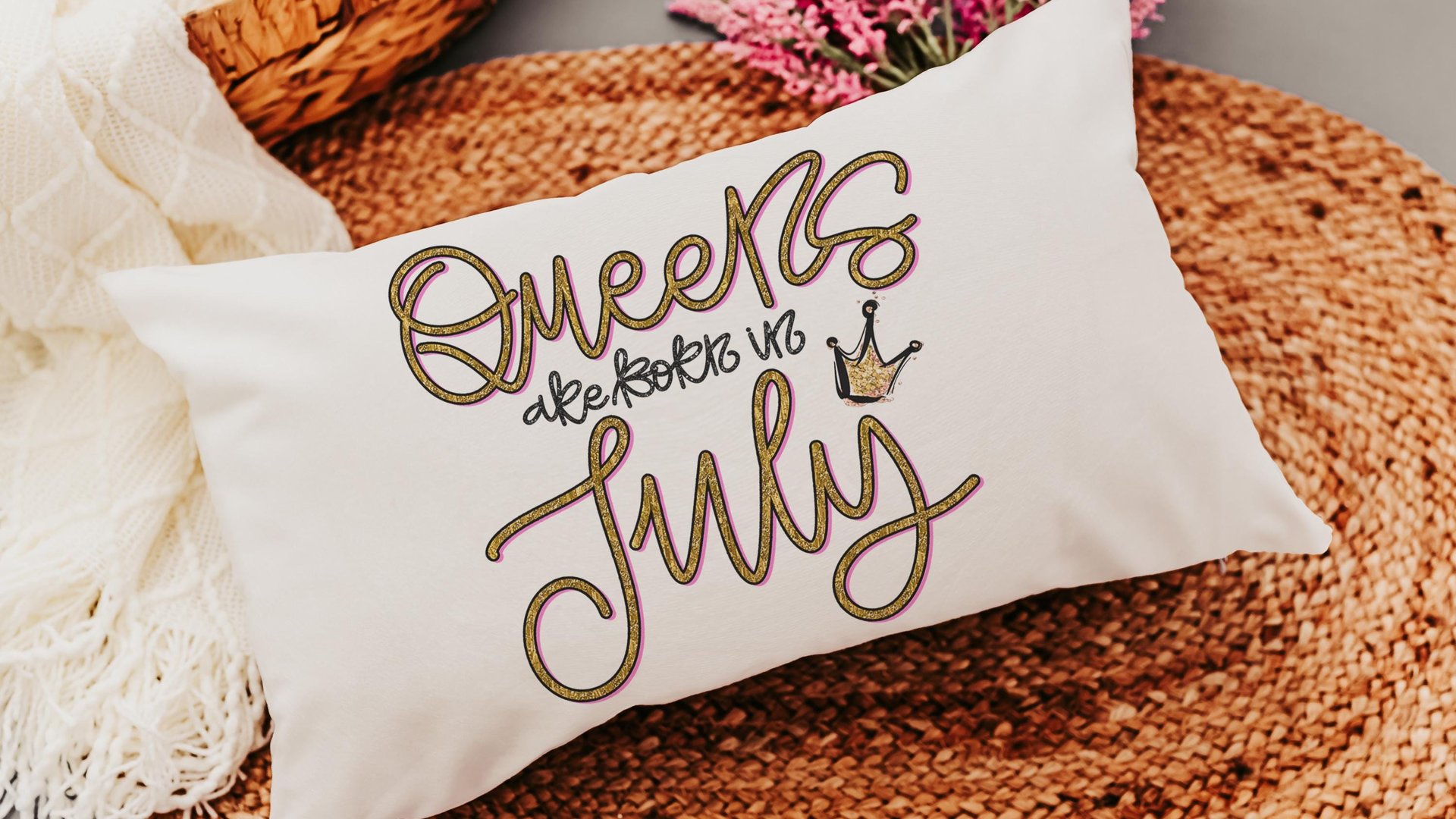 queens are born in July cute lumbar pillow for living room, July birthday gifts for her, cancer zodiac gifts for women, birthday queen throw