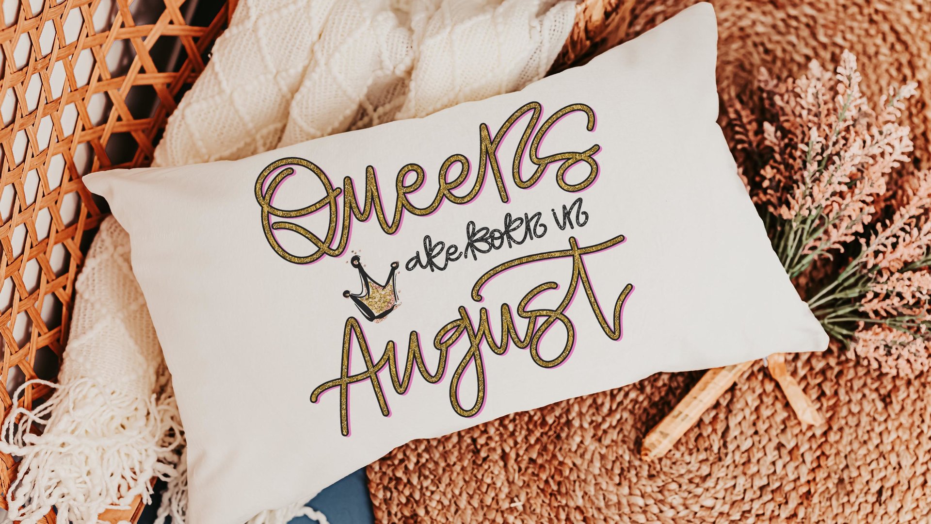 queens are born in August fun throw pillows for dorm, cute lumbar pillow for bed, August birthday gifts for her, Leo gifts women, bff gifts