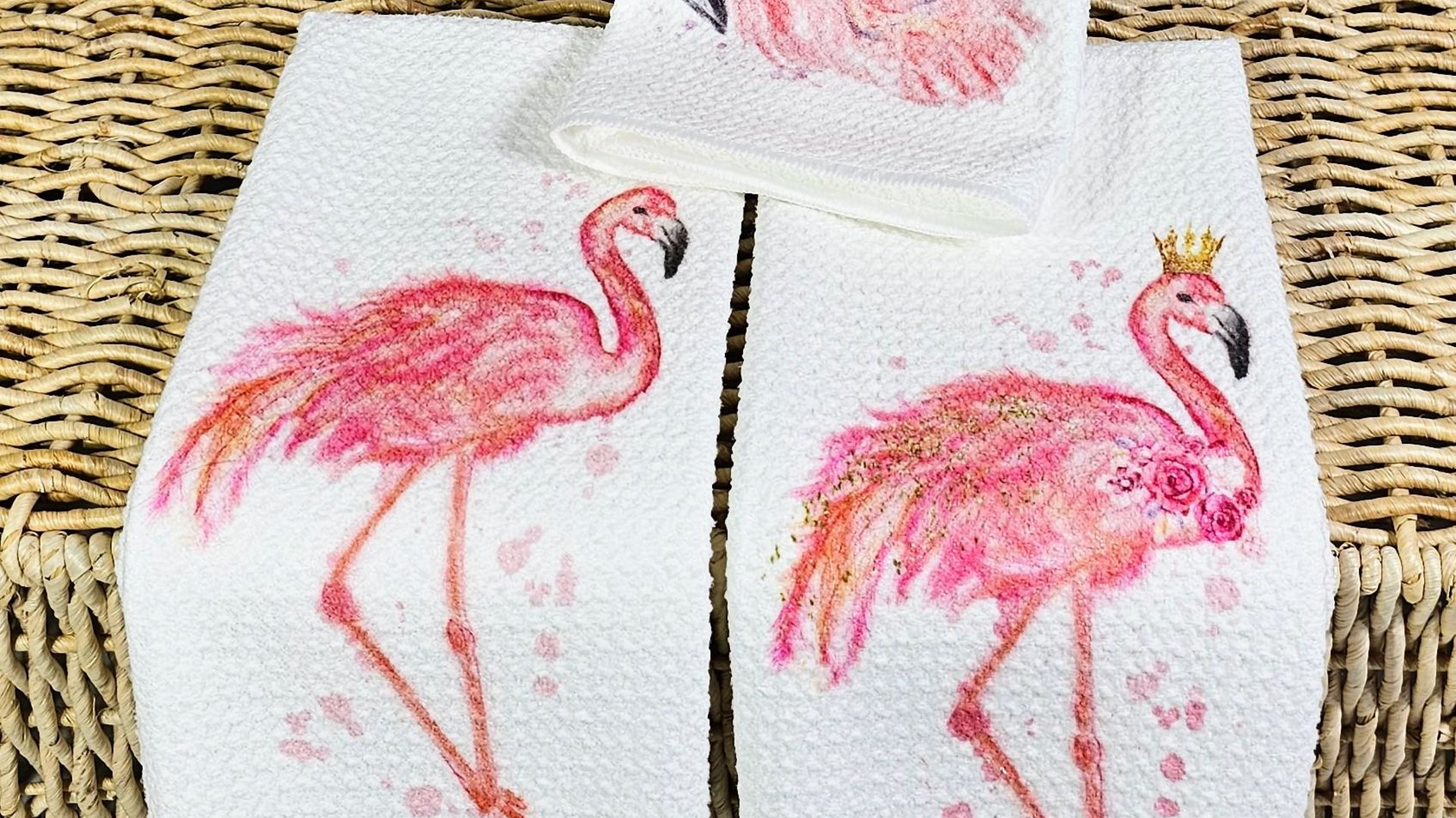 pink flamingo hand towels for bathroom, flamingo gifts for women, watercolor flamingo kitchen towel beach house gifts, coastal kitchen decor