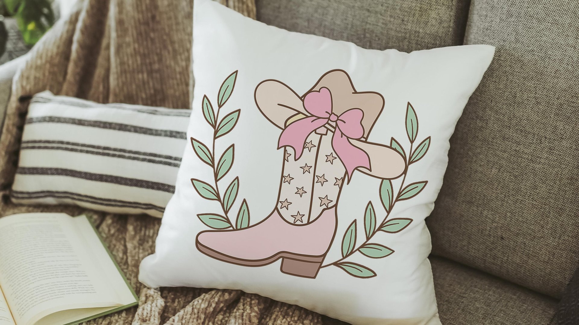 cowgirl coquette throw pillows for bed light pink western nursery decor girl, country girl kitchen towels for friends, cute Christmas gifts
