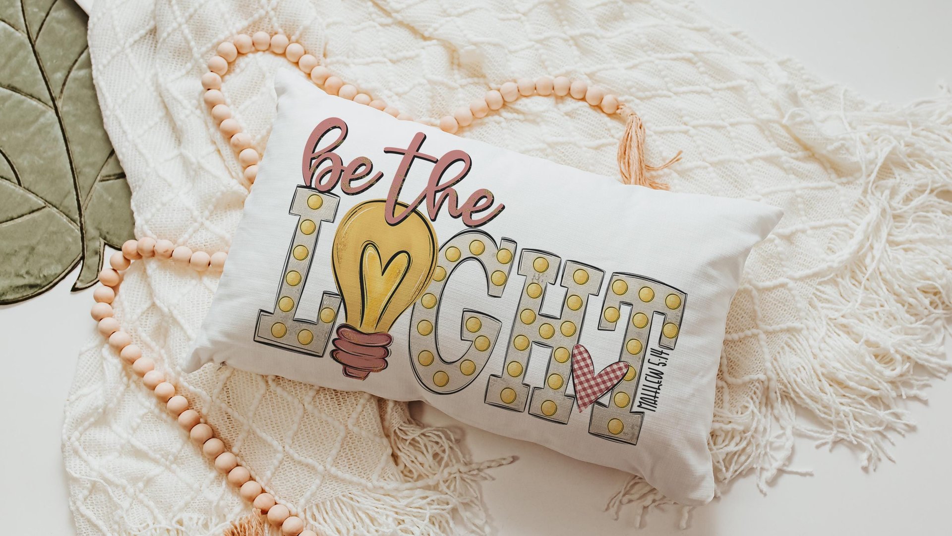 be the light inspirational Christian lumbar pillow covers 12 x 20, Matthew 5:14 Bible verse throw pillows for girls room, scripture gift for
