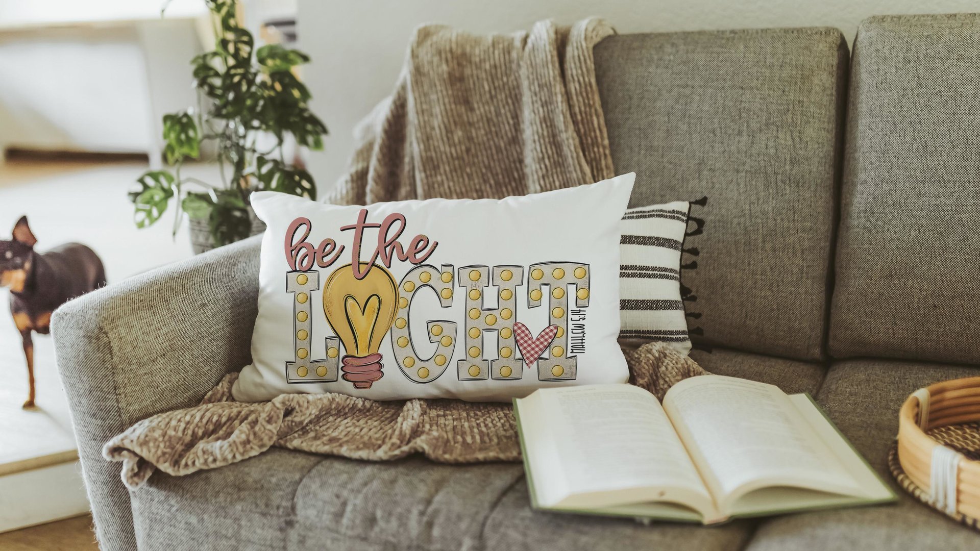 be the light inspirational Christian lumbar pillow covers 12 x 20, Matthew 5:14 Bible verse throw pillows for girls room, scripture gift for