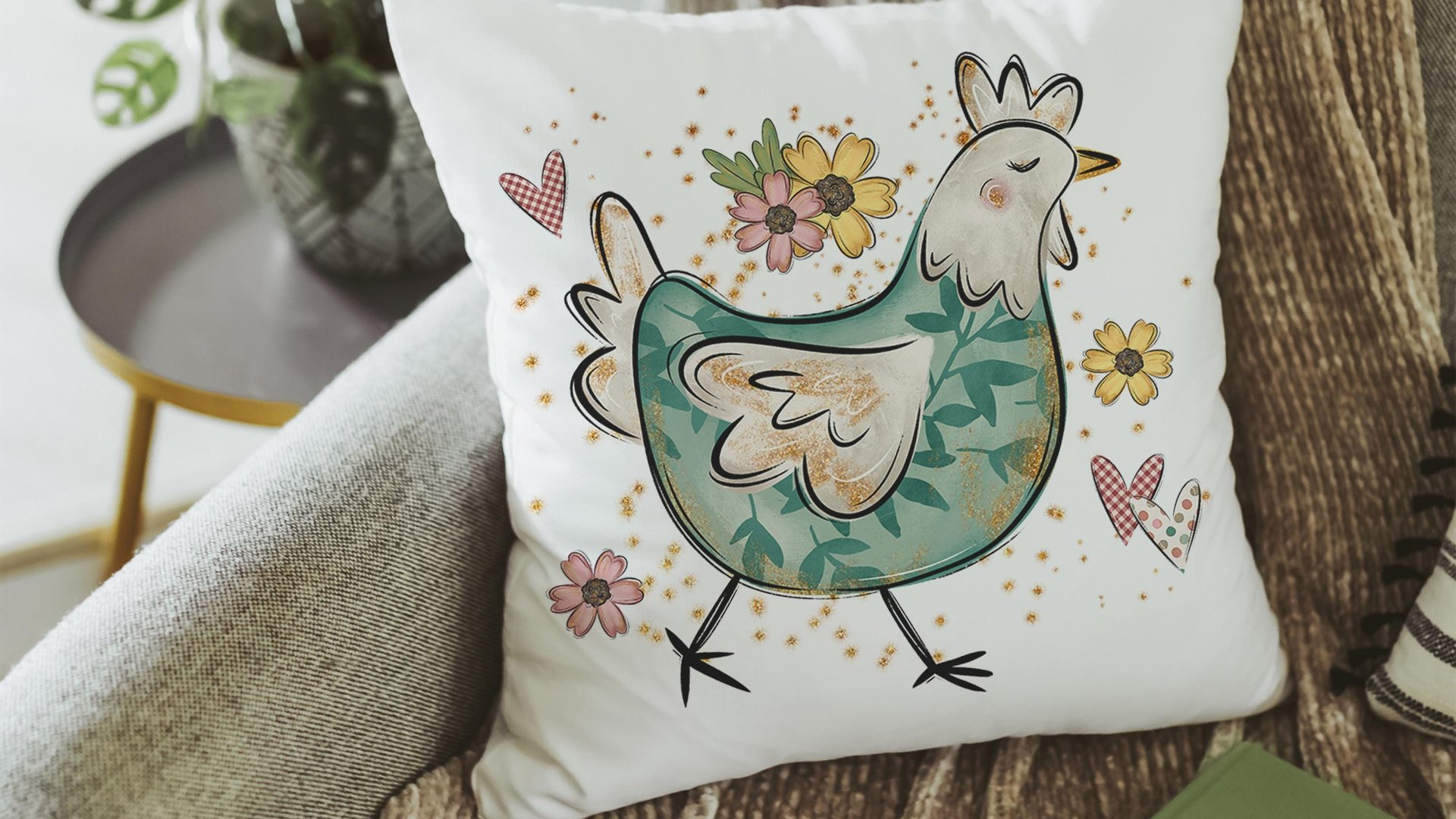 chicken mom floral throw pillow covers 18x18, cute chicken decor kitchen towels for gifts, Spring decor for home, crazy chicken lady gifts
