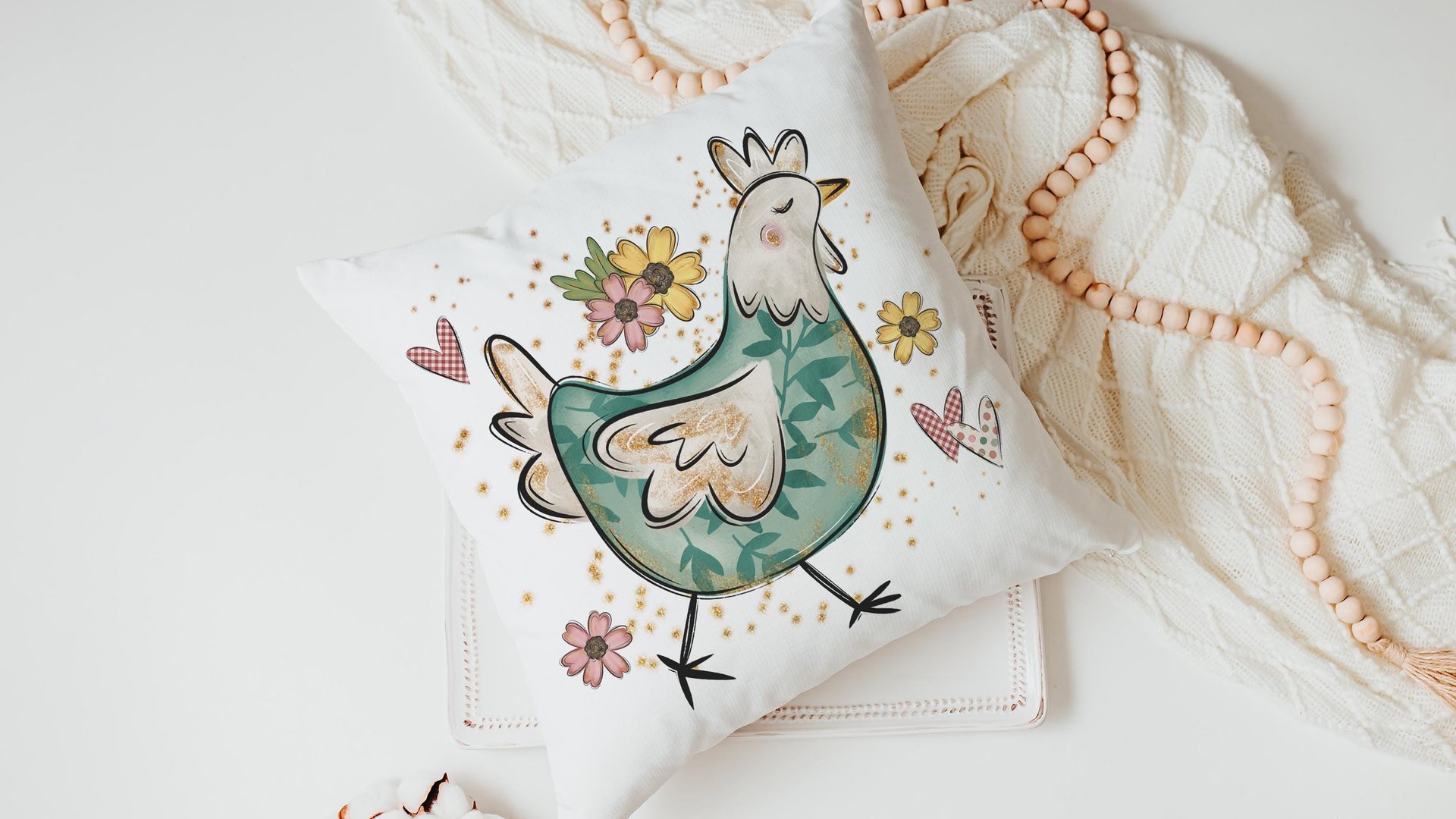 chicken mom floral throw pillow covers 18x18, cute chicken decor kitchen towels for gifts, Spring decor for home, crazy chicken lady gifts