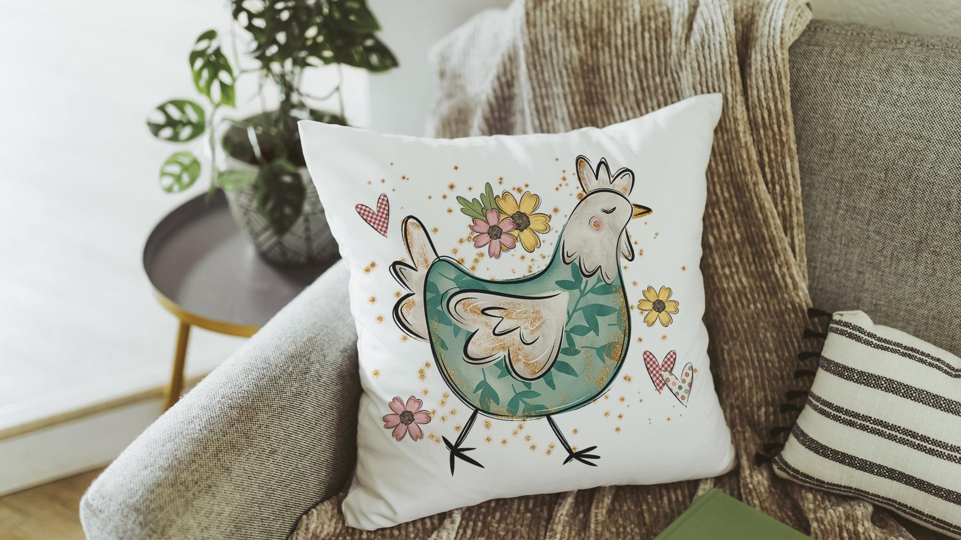 chicken mom floral throw pillow covers 18x18, cute chicken decor kitchen towels for gifts, Spring decor for home, crazy chicken lady gifts