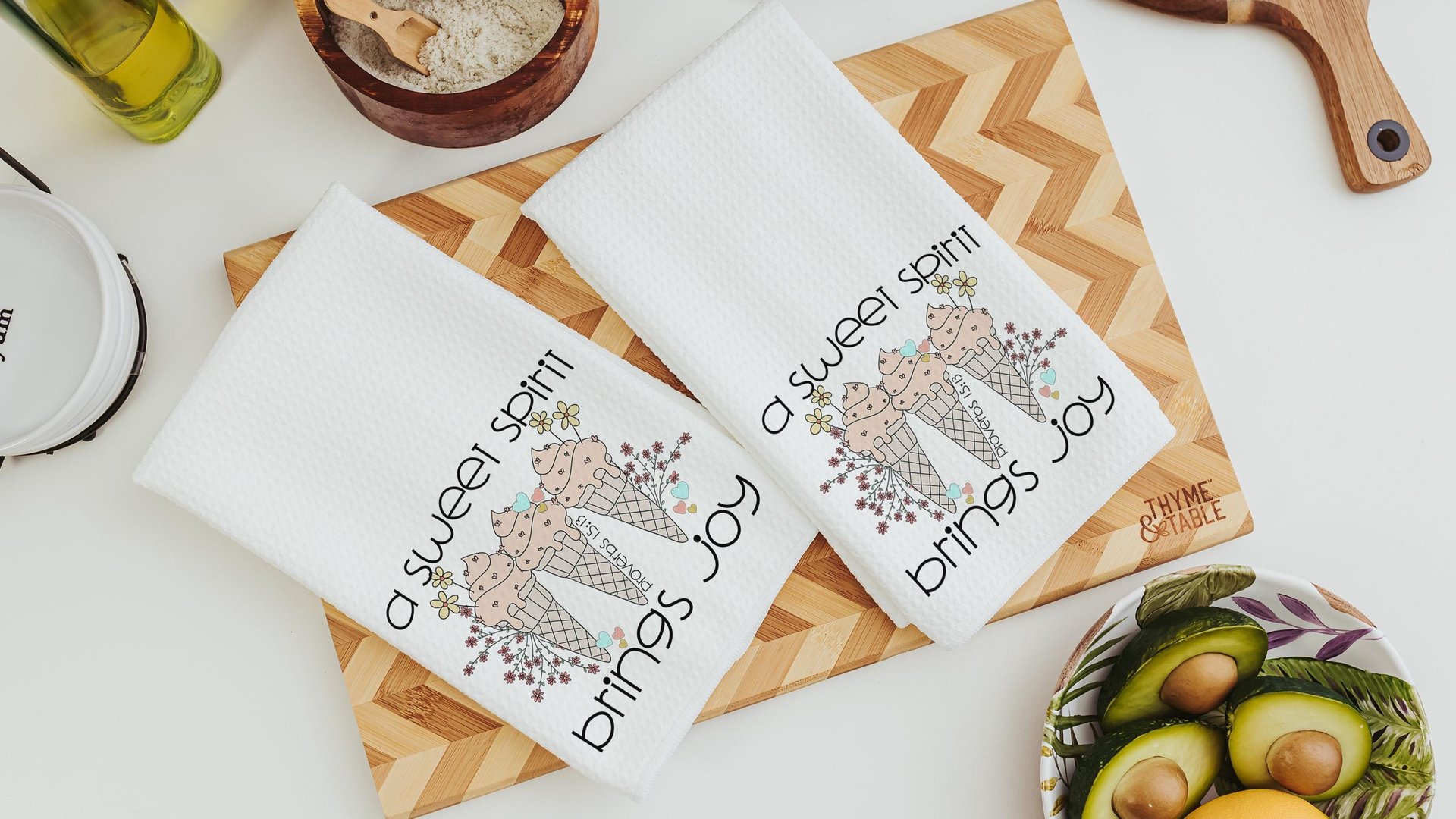 a sweet spirit brings joy ice cream kitchen towel, Christian gifts for best friends, faith based housewarming gifts for her, bathroom hand