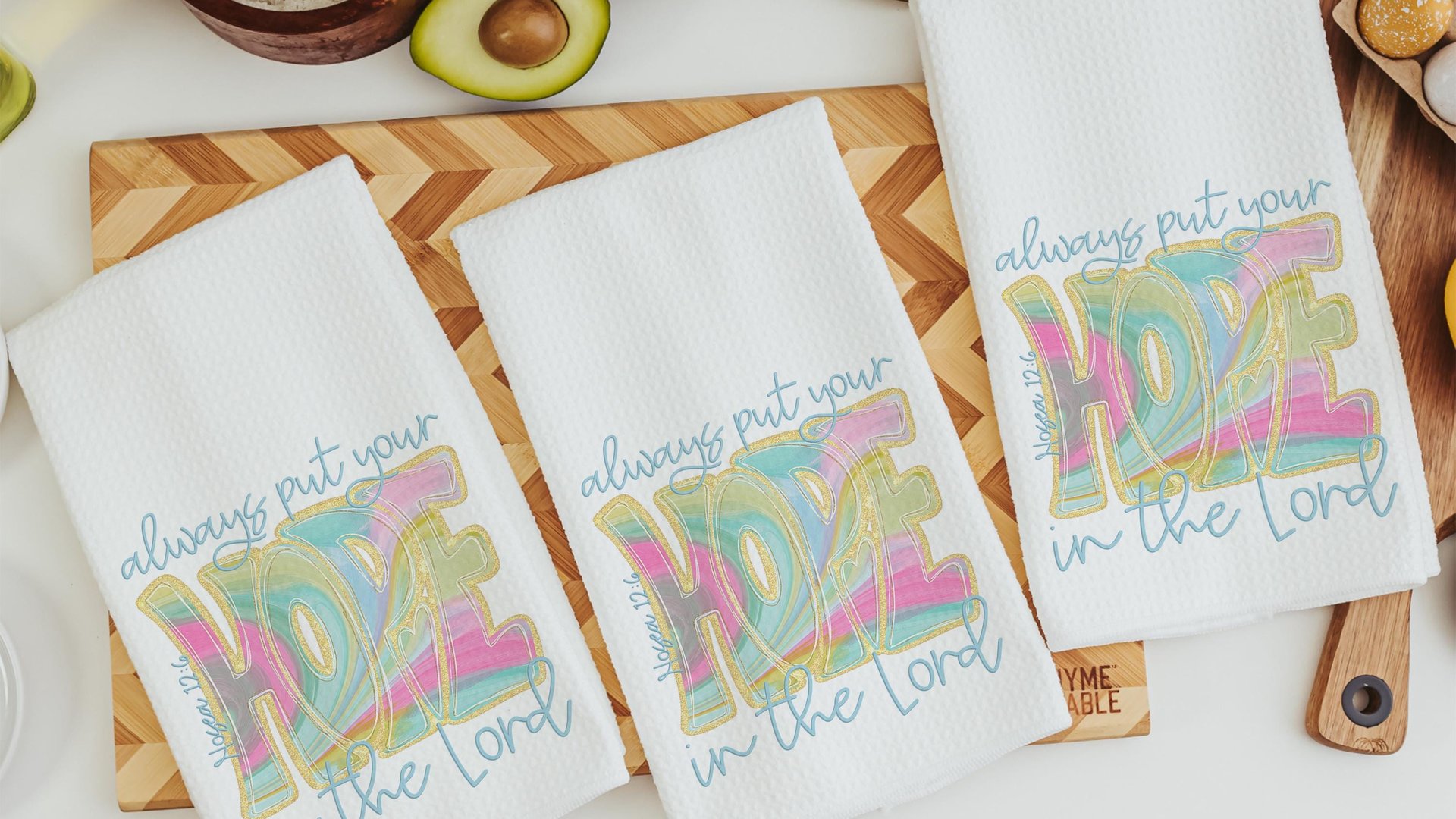 hope in the Lord kitchen towels, religious kitchen decor, faith gifts for her, Bible verse Christian gifts for women inspirational hand