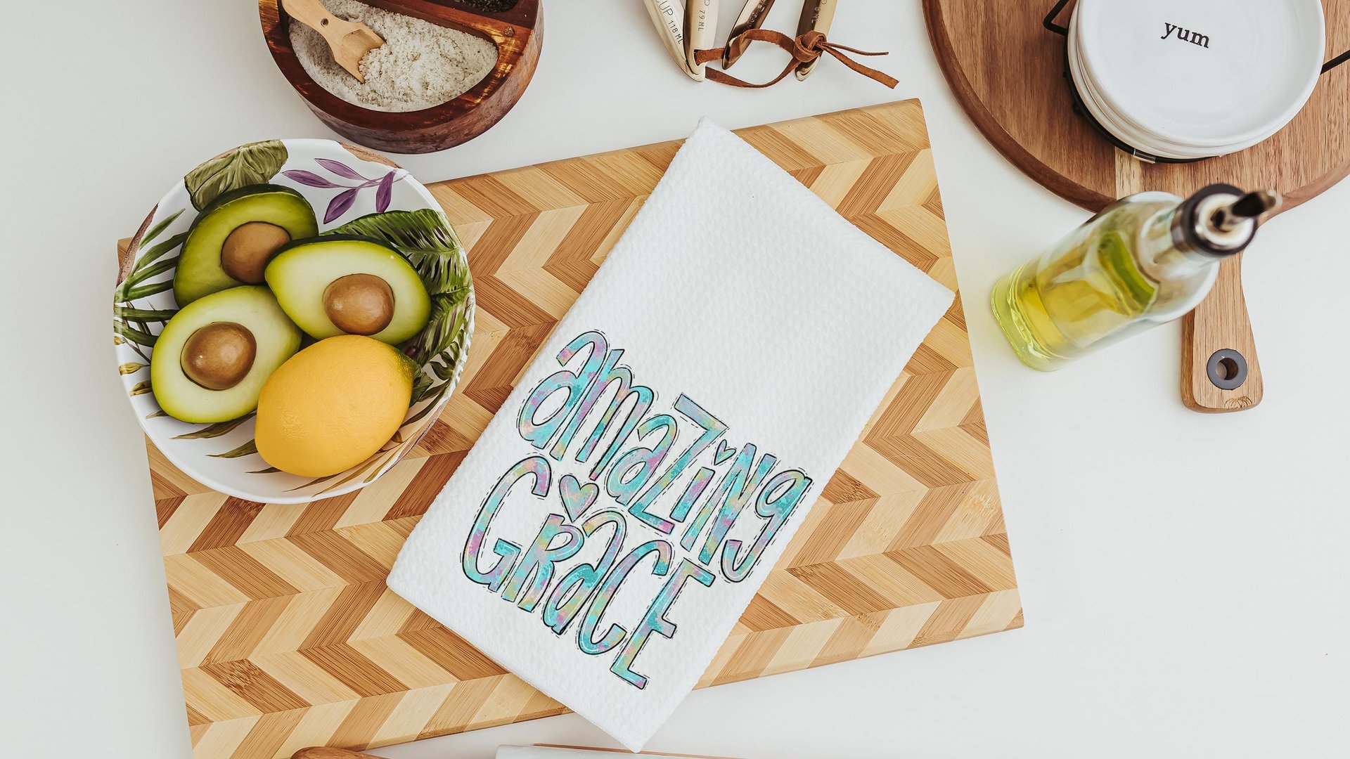 amazing grace watercolor kitchen towels, Christian gifts for daughter, faith based housewarming gifts for best friends, powder room decor