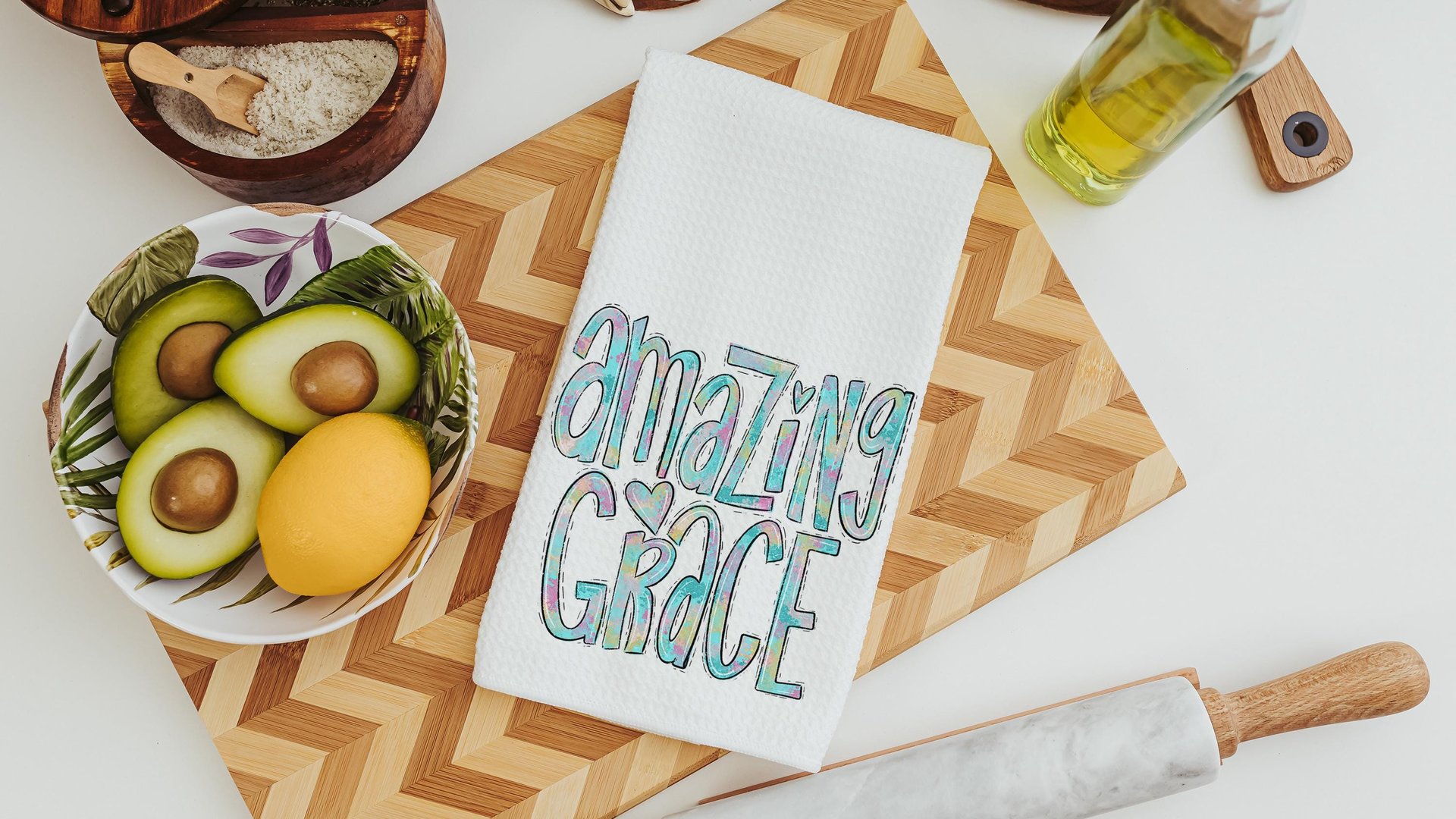 amazing grace watercolor kitchen towels, Christian gifts for daughter, faith based housewarming gifts for best friends, powder room decor