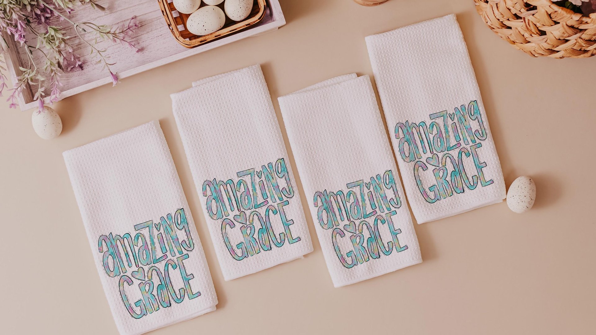 amazing grace watercolor kitchen towels, Christian gifts for daughter, faith based housewarming gifts for best friends, powder room decor