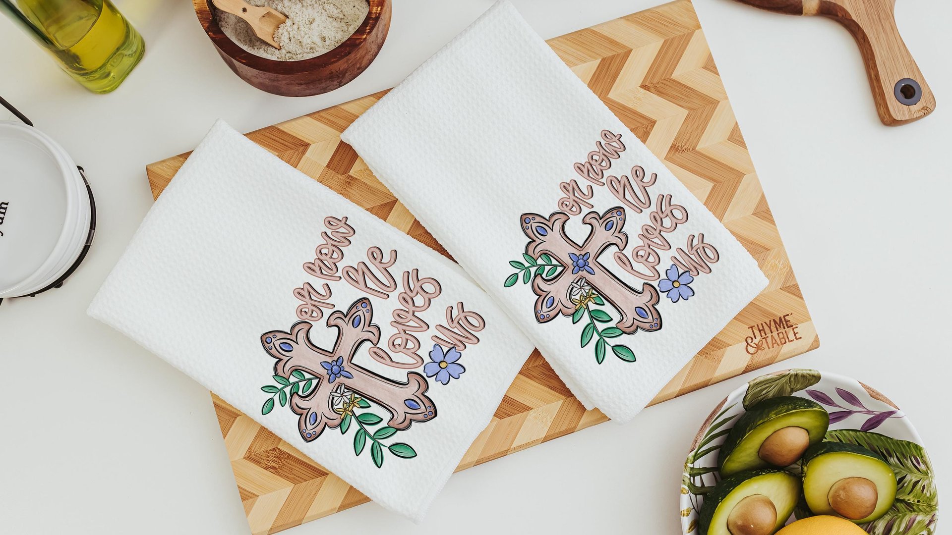 oh how he loves us Christian kitchen towels wedding gifts for godchild, faith gift for her, floral hand towels for bathroom, prayer warrior