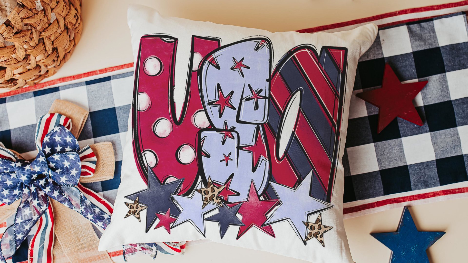 stars and stripes pillow covers decorative pillows for couch, leopard print USA decor, patriotic gifts for women, 4th of July throw pillow