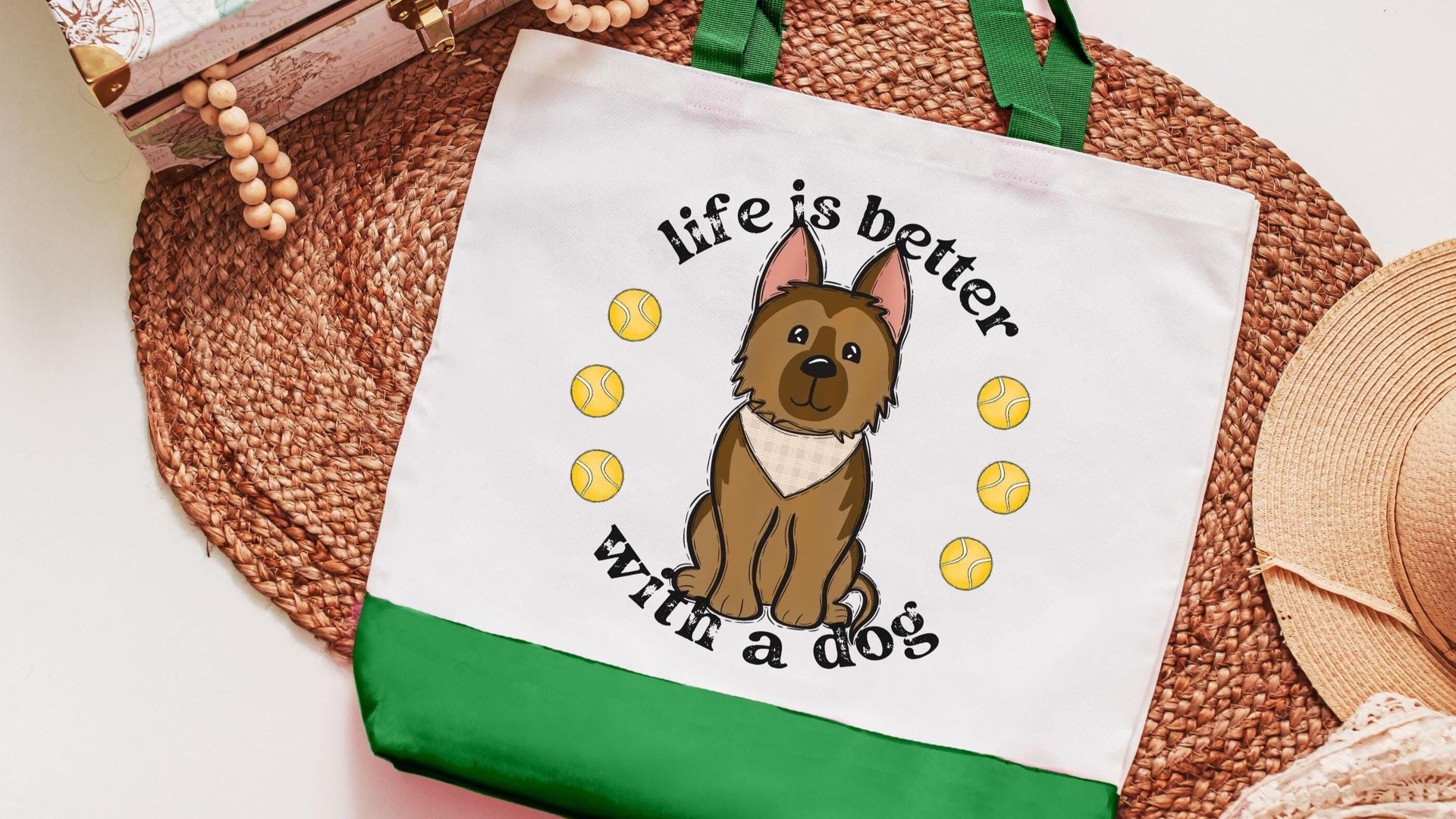 life is better with a dog German Shepherd tote bag for dog lovers, German Shepherd gifts for her, cute tote bag for women, GSD mama dog mom