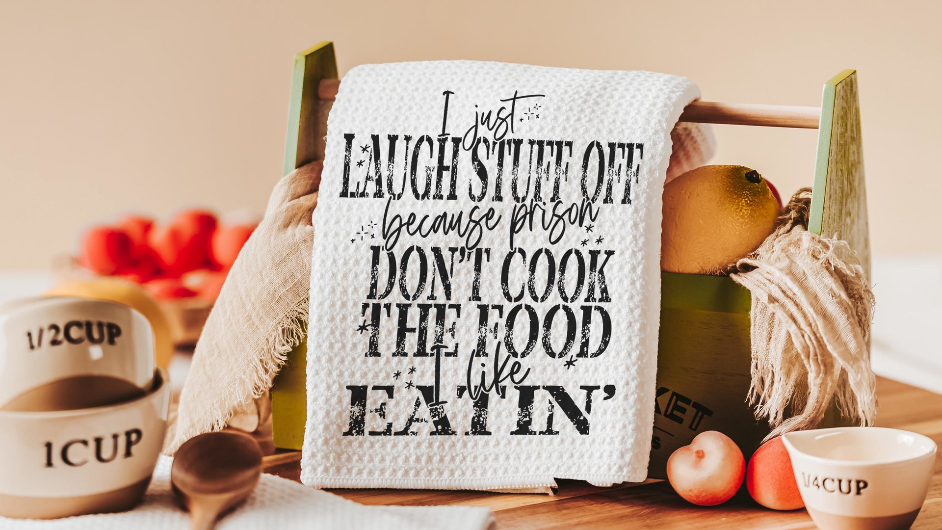 I can't go to prison sarcastic kitchen towels, cooking gifts for women, bestie birthday gifts for her, funny kitchen decor, snarky gifts for