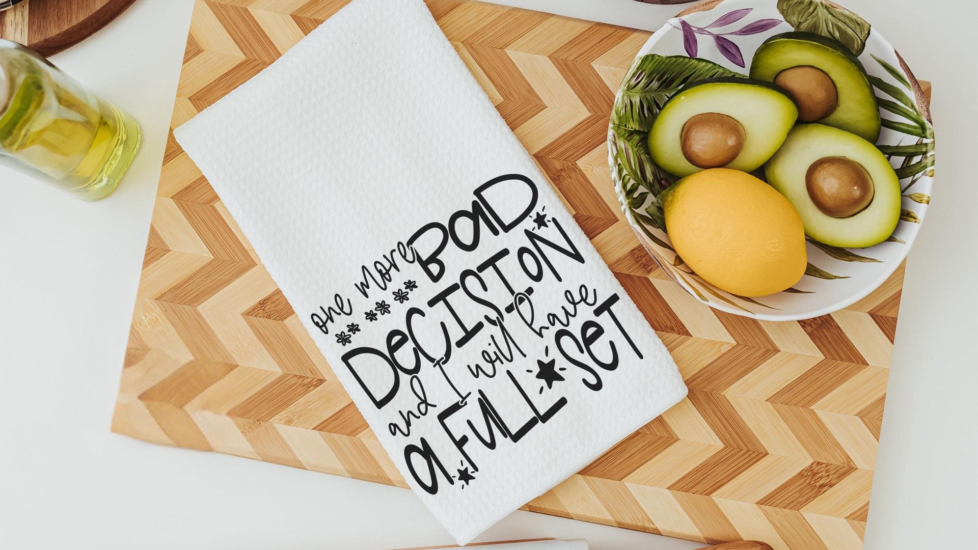 bad decisions quote sassy kitchen towel home decor, snarky gifts, divorce gift for her, bad decisions make good stories funny kitchen items