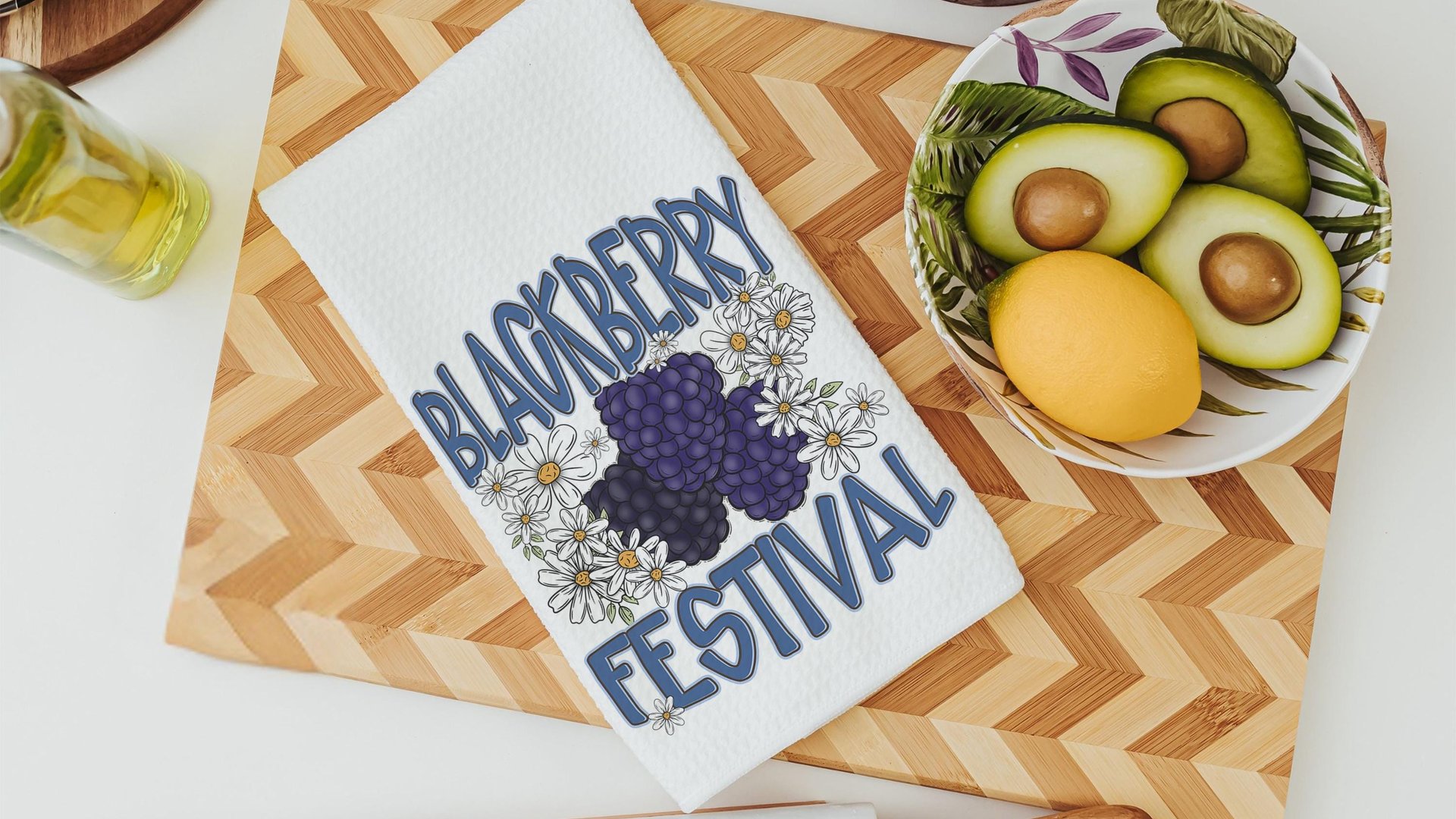 blackberry festival kitchen towels, fruit kitchen decor, blackberry gifts, summer kitchen accessories, cute hand towels bathroom set, powder